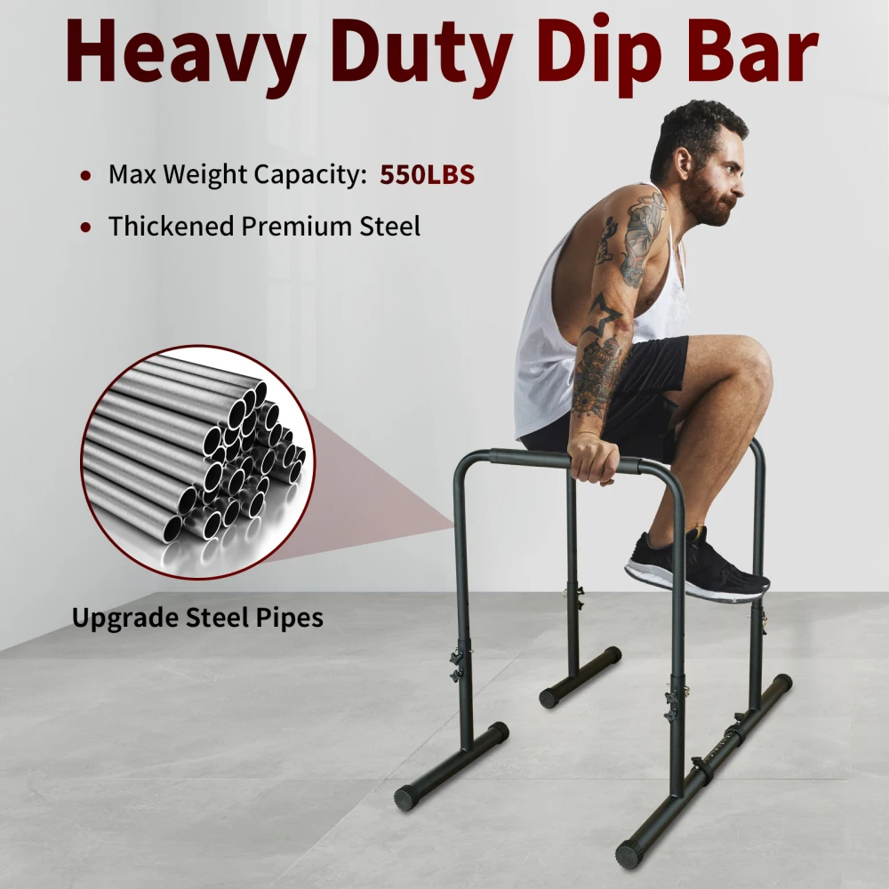 Power Tower Dip Station with Adjustable Height, Heavy Duty and Multi-Function for Fitness Training