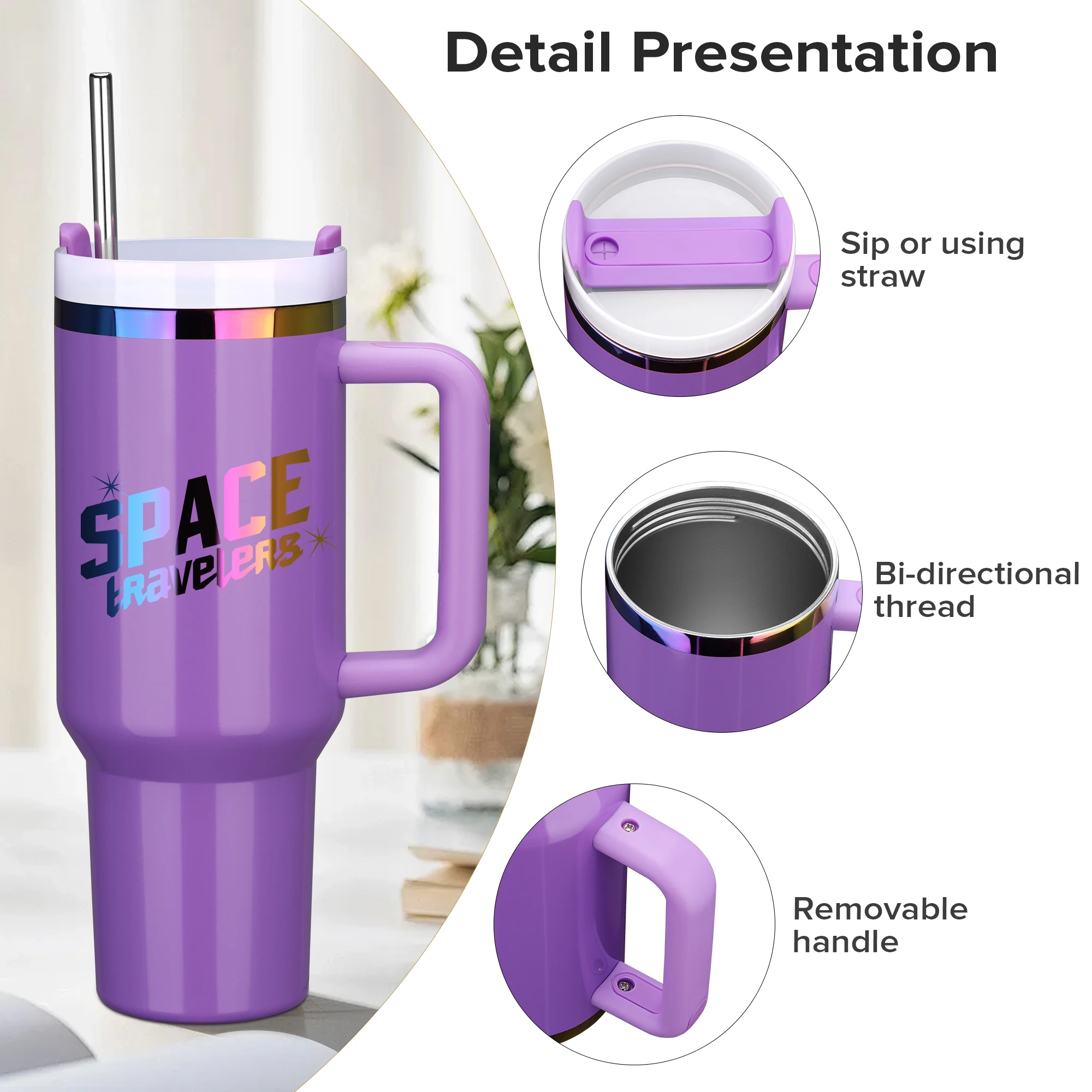12 Pack 40 oz Rainbow Coating Stainless Steel Leak-proof Thermal Tumbler, for Laser Engraving, Hot and Cold