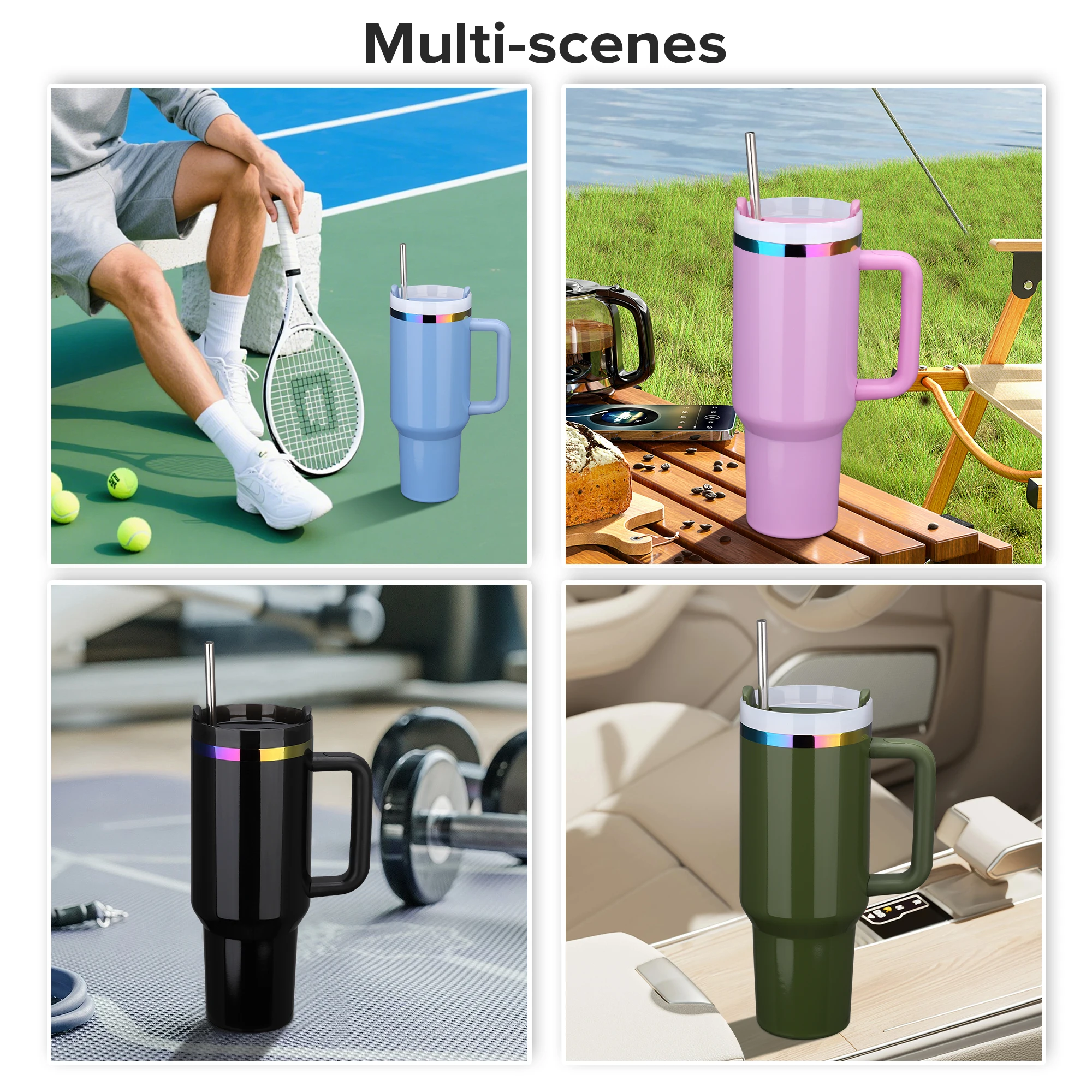 12 Pack 40 oz Rainbow Coating Stainless Steel Leak-proof Thermal Tumbler, for Laser Engraving, Hot and Cold