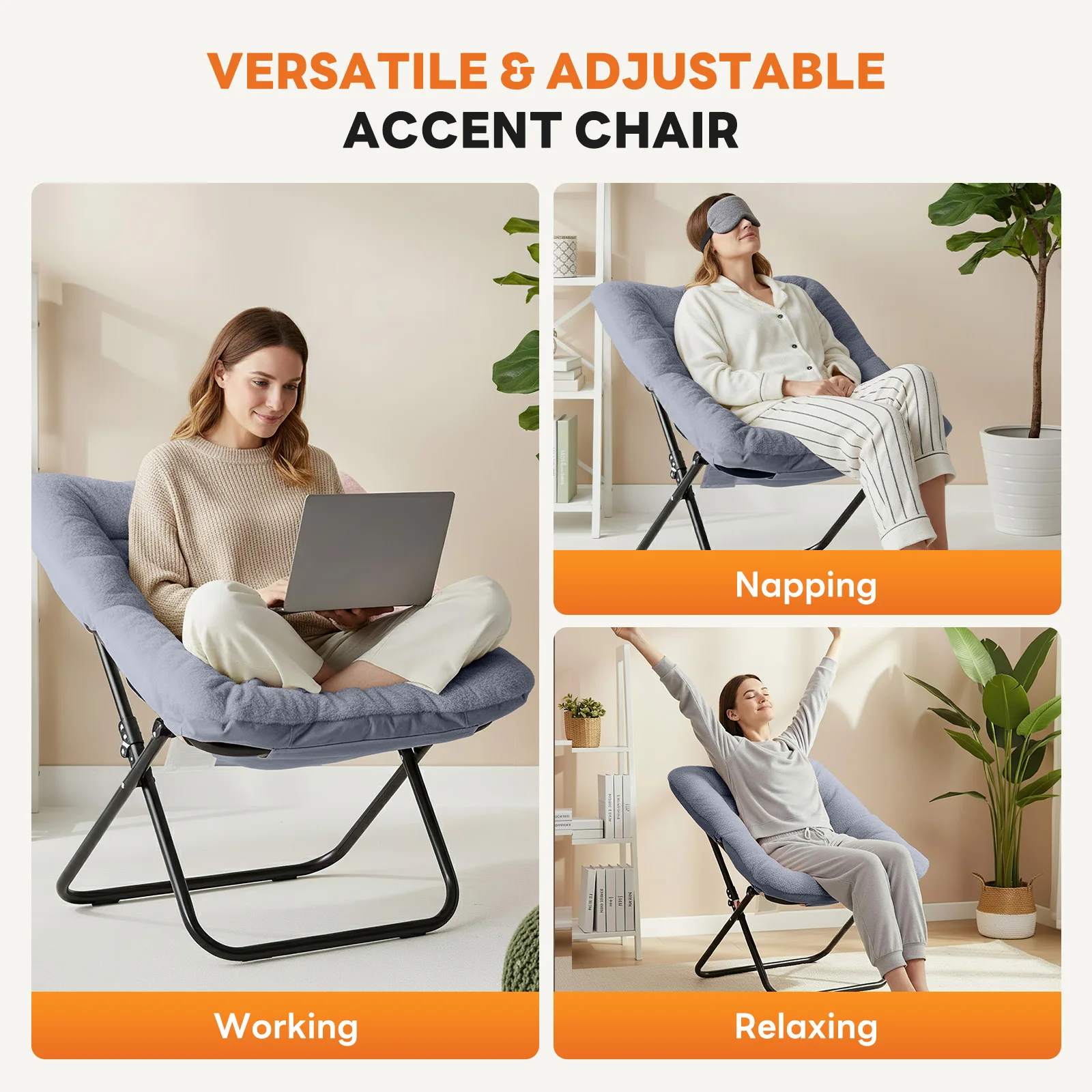 MCQ Faux Fur Ergonomic Foldable Office Chair X-shaped Metal Frame Soft Cushion Lumbar Support Heavy Capacity 450LBS For Office