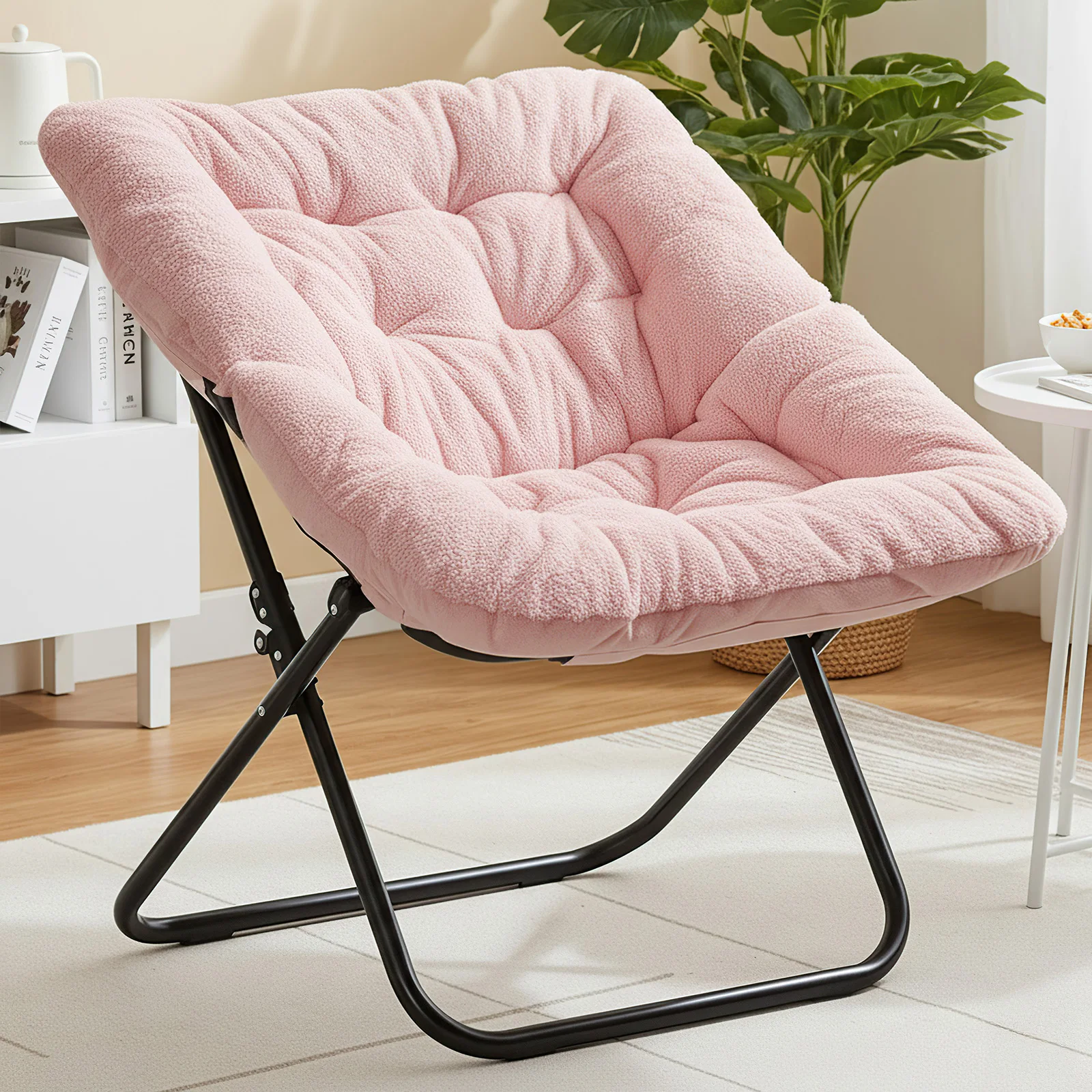 MCQ Faux Fur Ergonomic Foldable Office Chair X-shaped Metal Frame Soft Cushion Lumbar Support Heavy Capacity 450LBS For Office