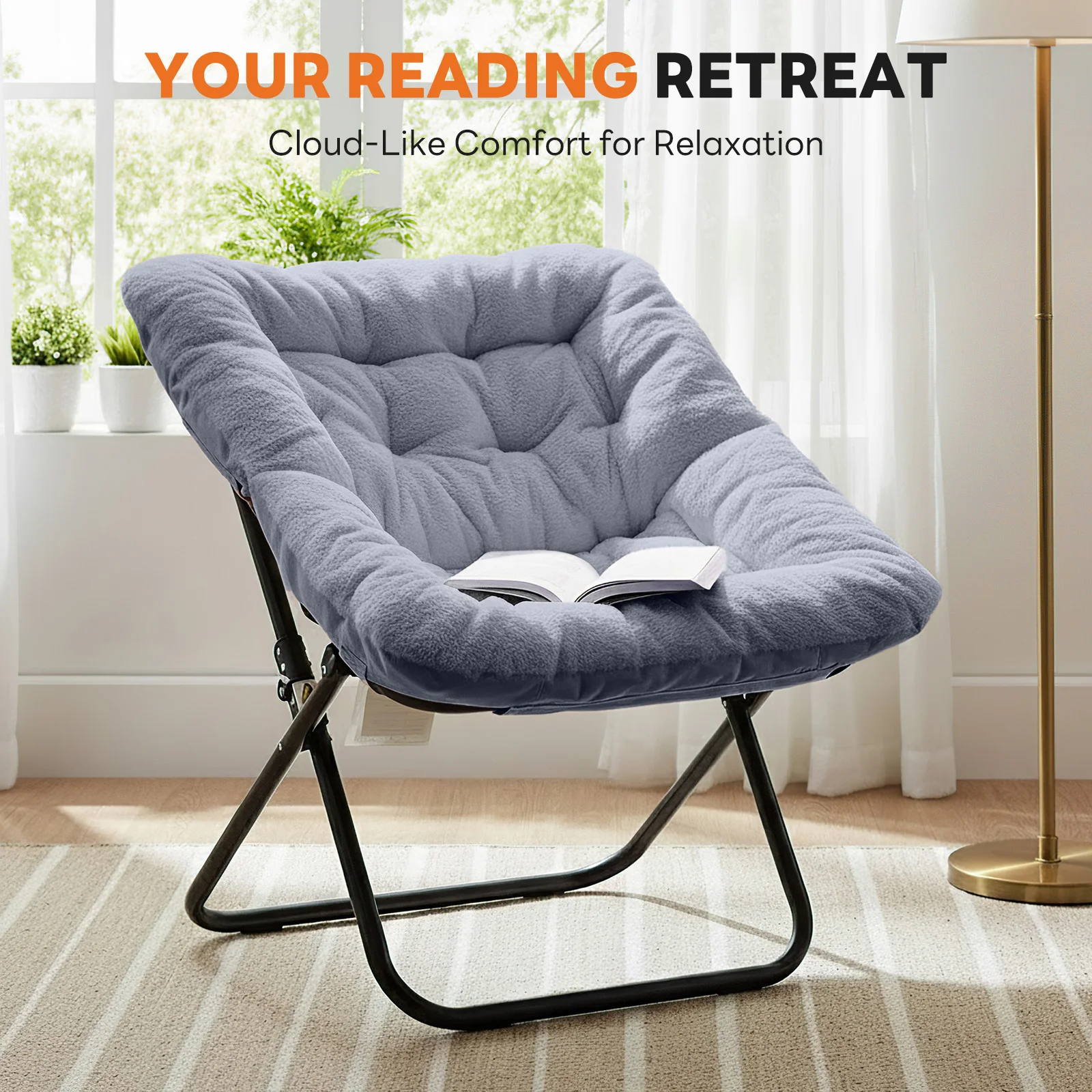 MCQ Faux Fur Ergonomic Foldable Office Chair X-shaped Metal Frame Soft Cushion Lumbar Support Heavy Capacity 450LBS For Office