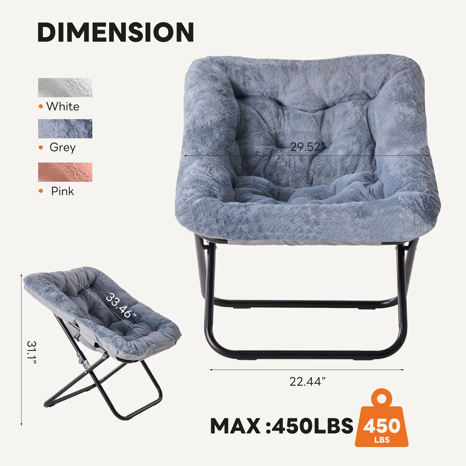 MCQ Faux Fur Ergonomic Foldable Office Chair X-shaped Metal Frame Soft Cushion Lumbar Support Heavy Capacity 450LBS For Office