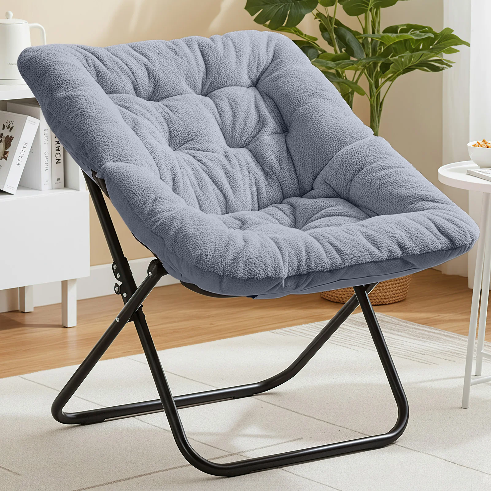 MCQ Faux Fur Ergonomic Foldable Office Chair X-shaped Metal Frame Soft Cushion Lumbar Support Heavy Capacity 450LBS For Office