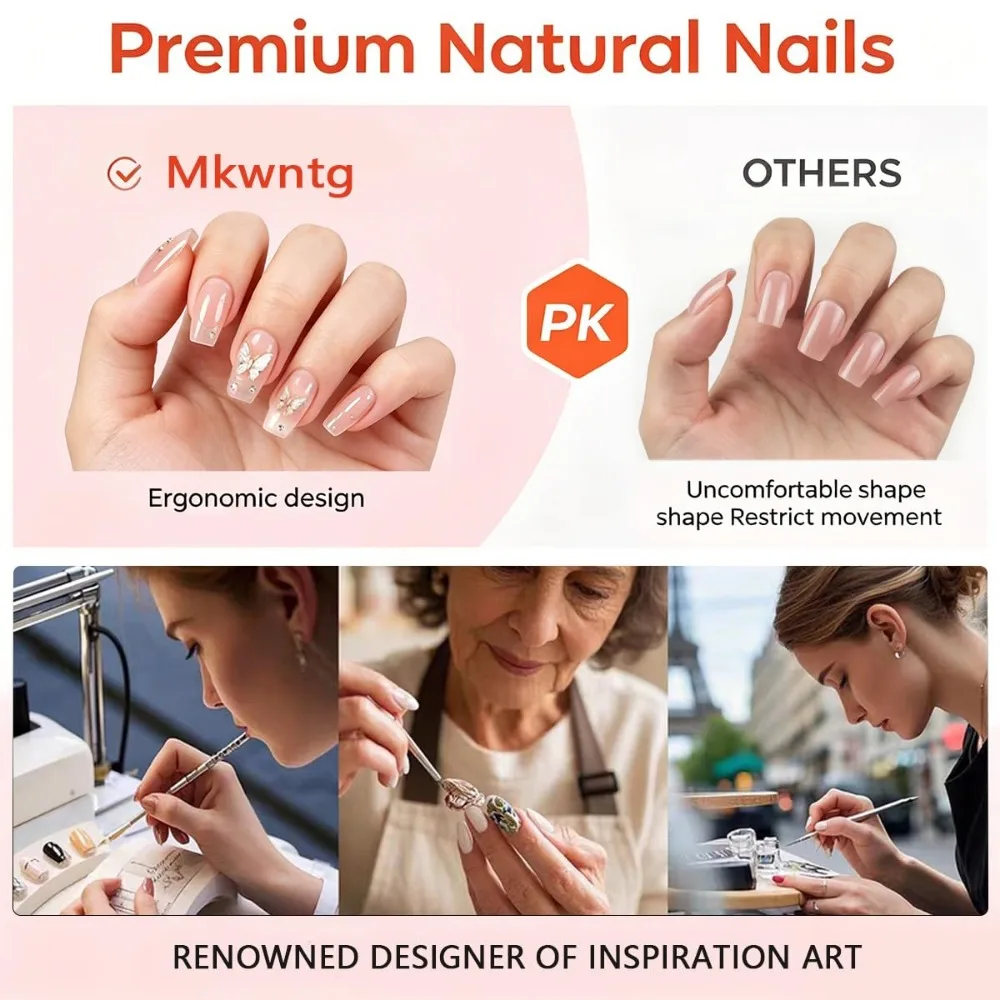 24pcs Medium Almond French Tip Press-On Nails with Gold Bow Rhinestones Design for Women DIY Manicure