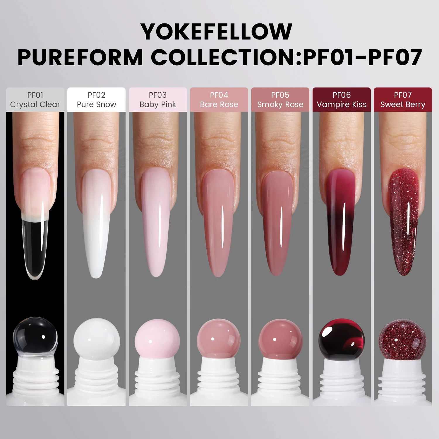 YOKEFELLOW PUREFORM Poly Gel Nai Polish Tpo&Hema Free Pink Red Extension Gel Large Capacity 50g Hard Gel for Starter Nail Art DIY
