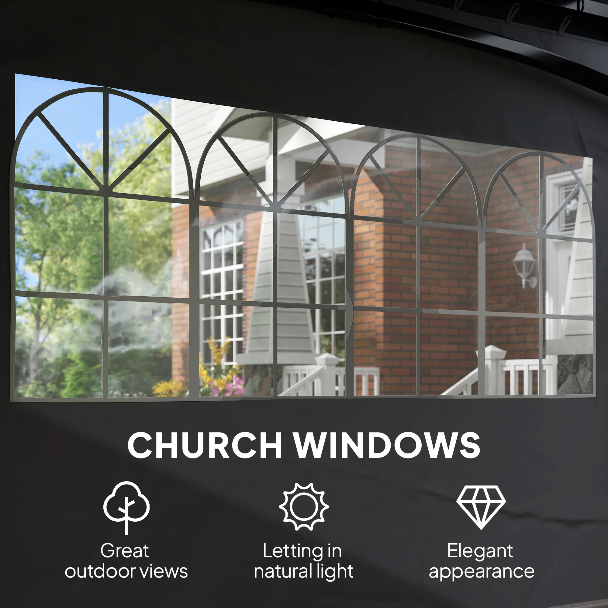 11' X 11' Outdoor Gazebo with Curtains, Church Windows Dark Gray