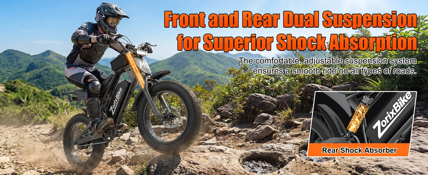 ZorixBike M9 Serie Electric Bike, NFC Unlock, 1500/3000W Peak Brushless Motor, 48V 13/20Ah, Max 31-35MPH, 30-70 Miles Range, 20' X 4.0' Fat Tire Ebike, UL 2849