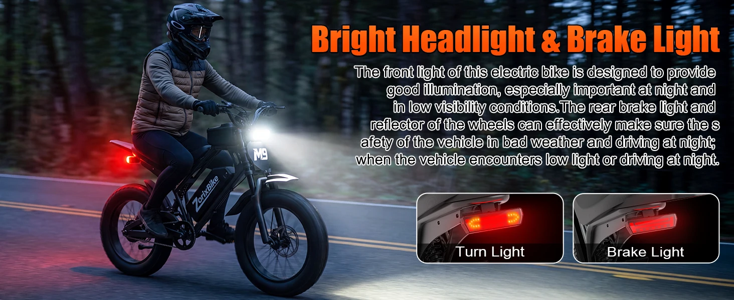 ZorixBike M9 Serie Electric Bike, NFC Unlock, 1500/3000W Peak Brushless Motor, 48V 13/20Ah, Max 31-35MPH, 30-70 Miles Range, 20' X 4.0' Fat Tire Ebike, UL 2849