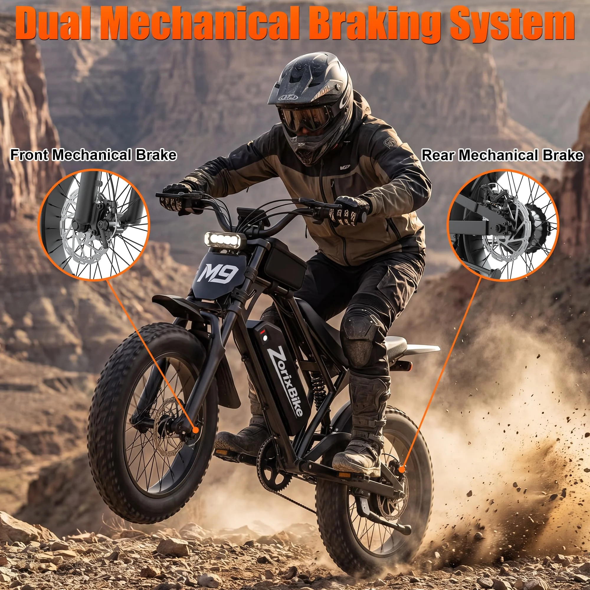 ZorixBike M9 Serie Electric Bike, NFC Unlock, 1500/3000W Peak Brushless Motor, 48V 13/20Ah, Max 31-35MPH, 30-70 Miles Range, 20' X 4.0' Fat Tire Ebike, UL 2849