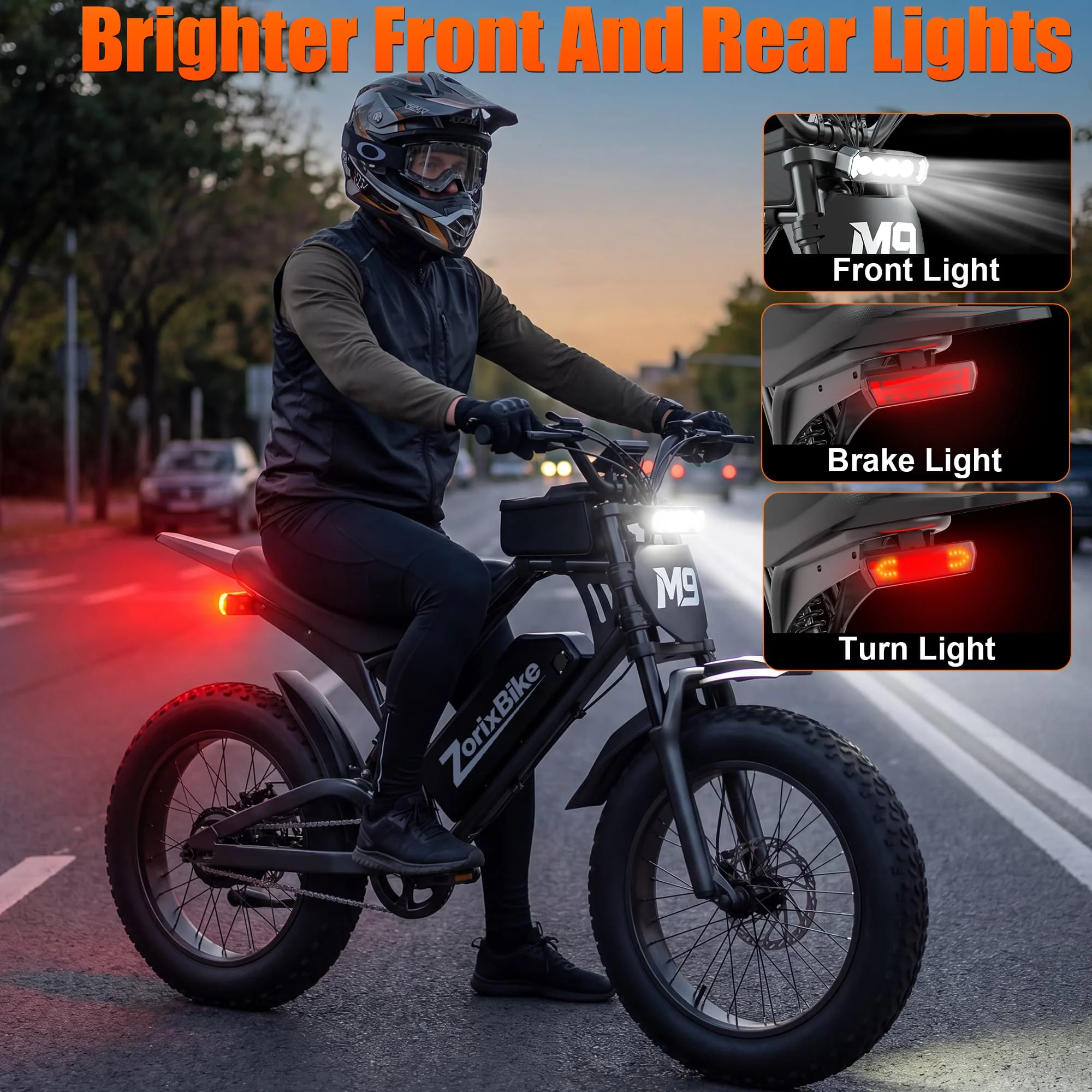 ZorixBike M9 Serie Electric Bike, NFC Unlock, 1500/3000W Peak Brushless Motor, 48V 13/20Ah, Max 31-35MPH, 30-70 Miles Range, 20' X 4.0' Fat Tire Ebike, UL 2849