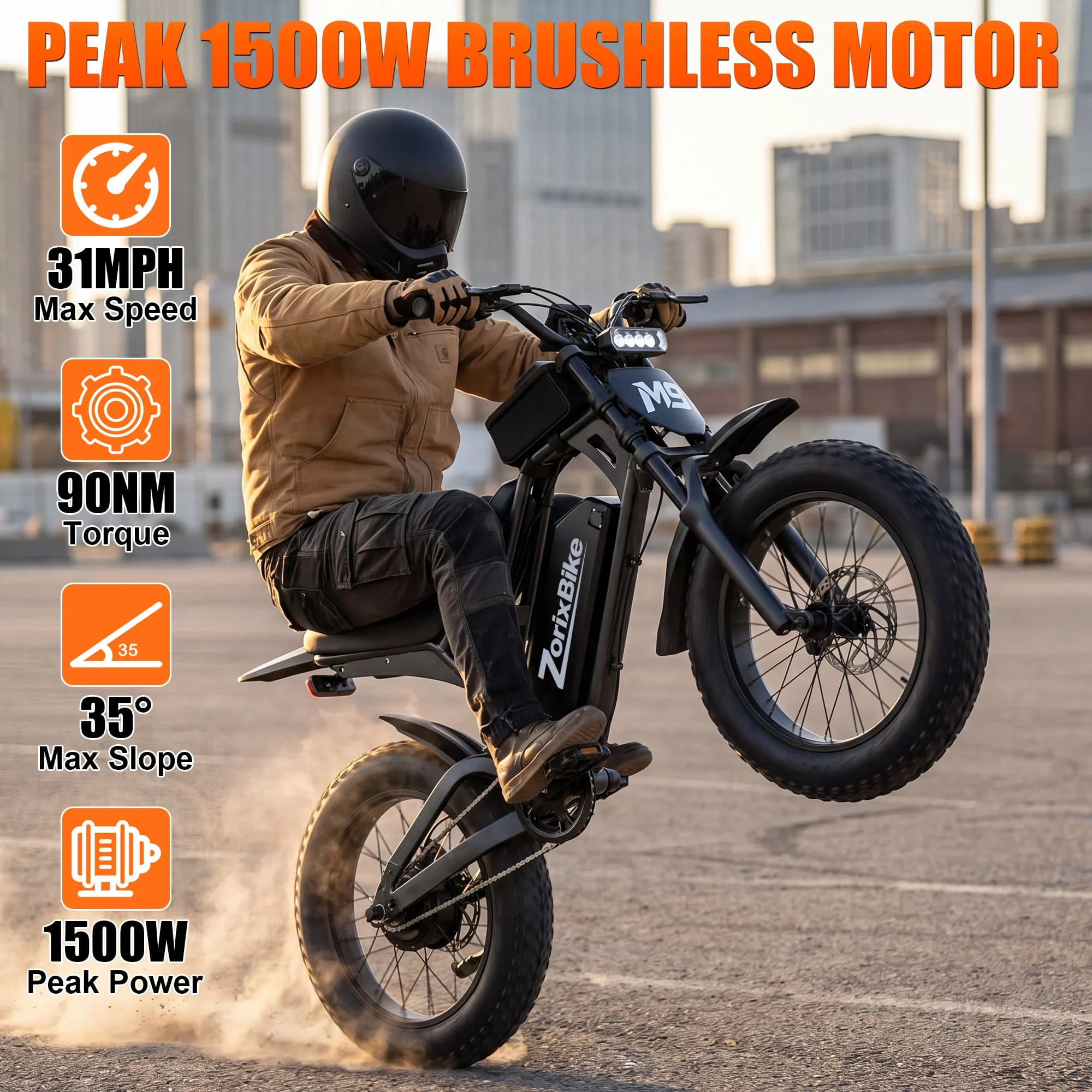 ZorixBike M9 Serie Electric Bike, NFC Unlock, 1500/3000W Peak Brushless Motor, 48V 13/20Ah, Max 31-35MPH, 30-70 Miles Range, 20' X 4.0' Fat Tire Ebike, UL 2849