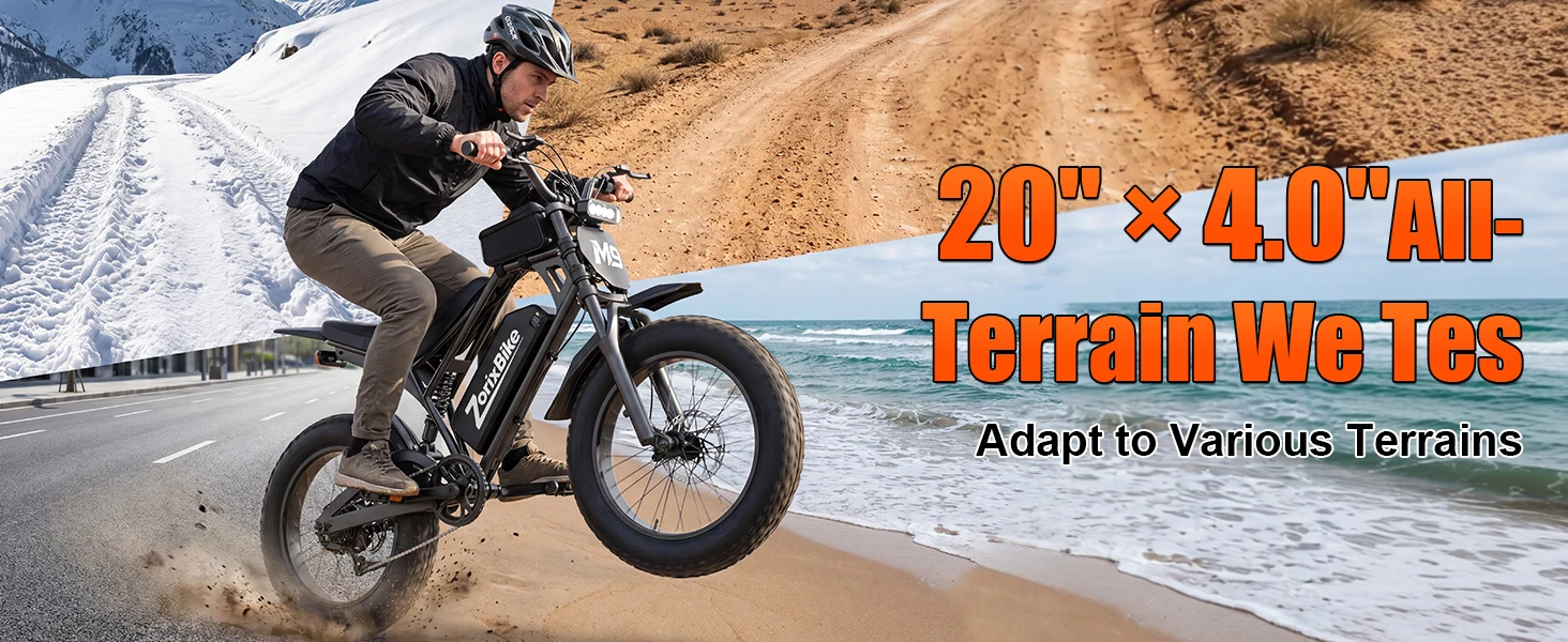 ZorixBike M9 Serie Electric Bike, NFC Unlock, 1500/3000W Peak Brushless Motor, 48V 13/20Ah, Max 31-35MPH, 30-70 Miles Range, 20' X 4.0' Fat Tire Ebike, UL 2849