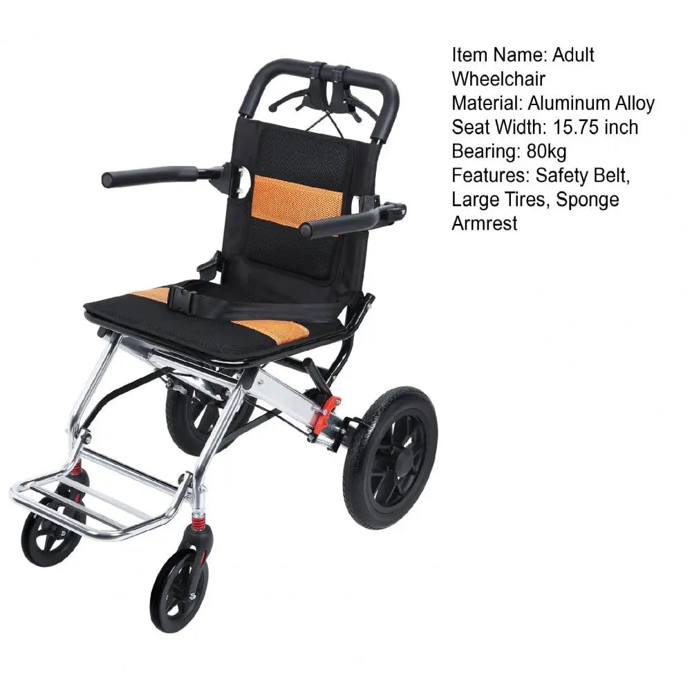 Lightweight Foldable Transport Wheelchair, 15.75-inch Seat Portable Transport Chair With Handbrake Travel Wheelchair
