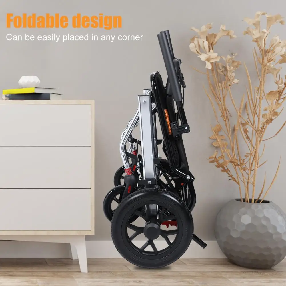 Lightweight Foldable Transport Wheelchair, 15.75-inch Seat Portable Transport Chair With Handbrake Travel Wheelchair