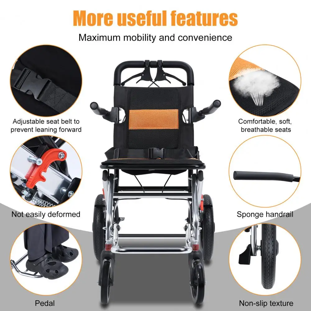 Lightweight Foldable Transport Wheelchair, 15.75-inch Seat Portable Transport Chair With Handbrake Travel Wheelchair