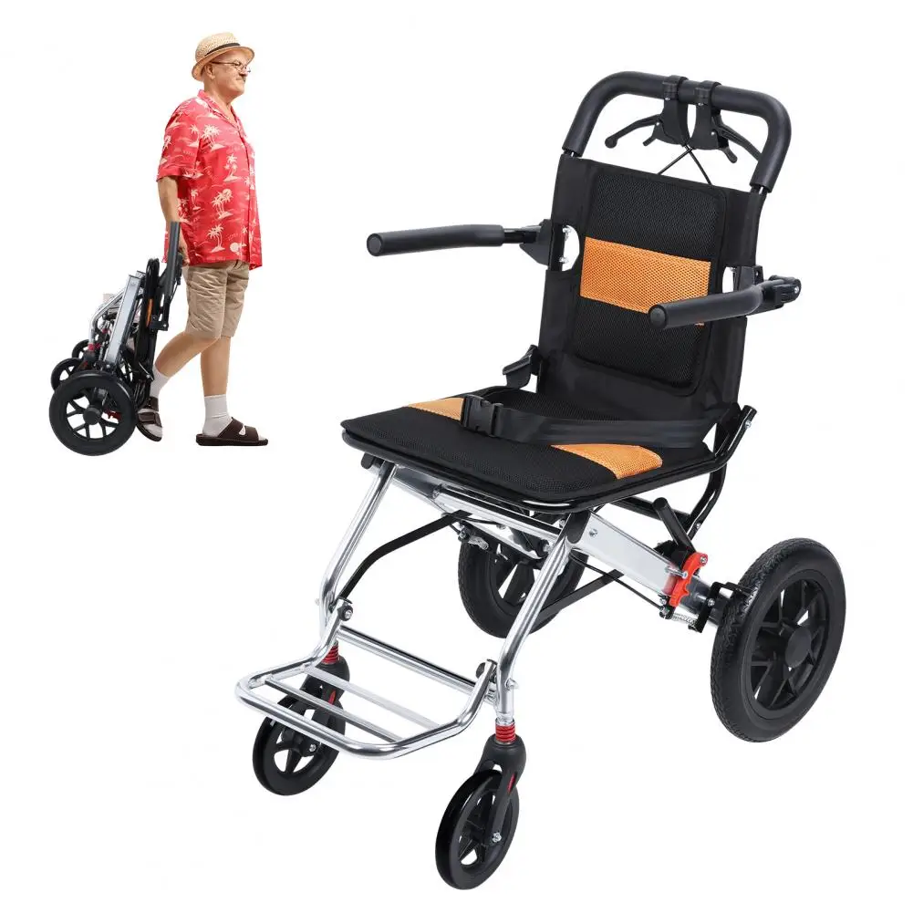 Lightweight Foldable Transport Wheelchair, 15.75-inch Seat Portable Transport Chair With Handbrake Travel Wheelchair