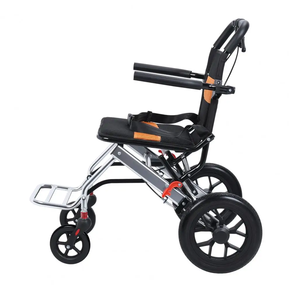 Lightweight Foldable Transport Wheelchair, 15.75-inch Seat Portable Transport Chair With Handbrake Travel Wheelchair