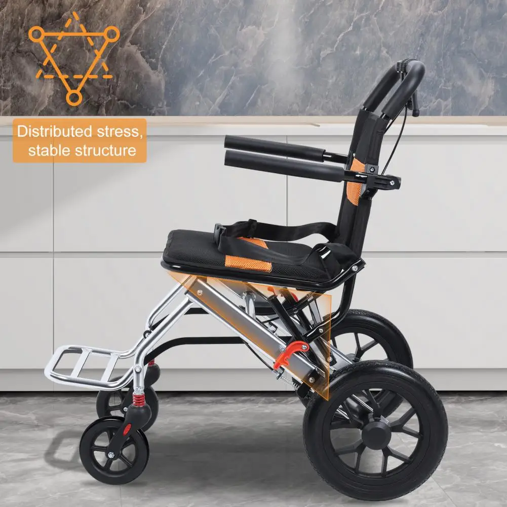 Lightweight Foldable Transport Wheelchair, 15.75-inch Seat Portable Transport Chair With Handbrake Travel Wheelchair