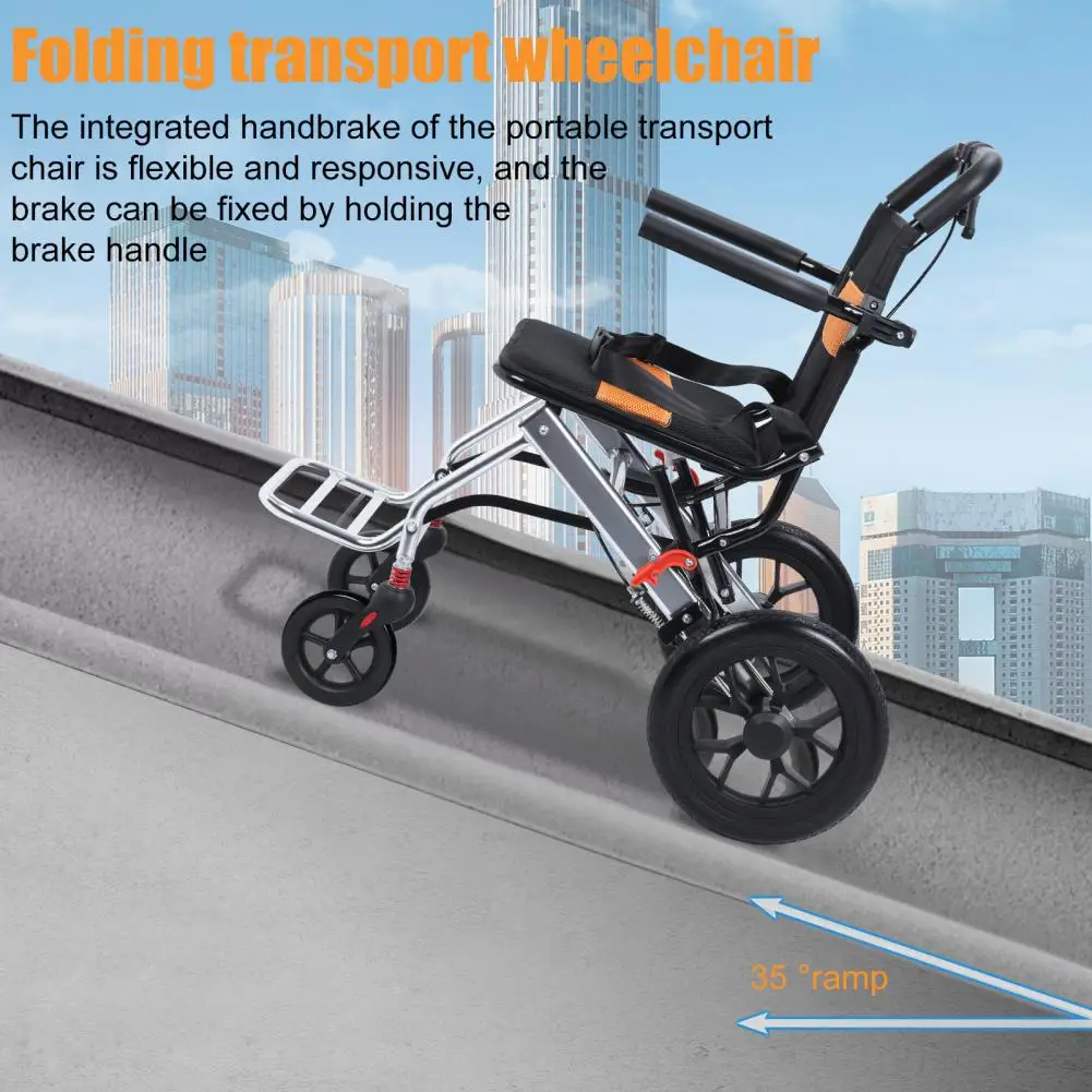 Lightweight Foldable Transport Wheelchair, 15.75-inch Seat Portable Transport Chair With Handbrake Travel Wheelchair