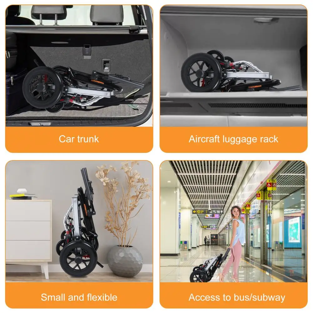 Lightweight Foldable Transport Wheelchair, 15.75-inch Seat Portable Transport Chair With Handbrake Travel Wheelchair