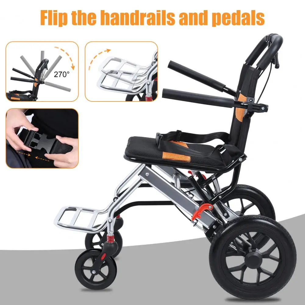 Lightweight Foldable Transport Wheelchair, 15.75-inch Seat Portable Transport Chair With Handbrake Travel Wheelchair
