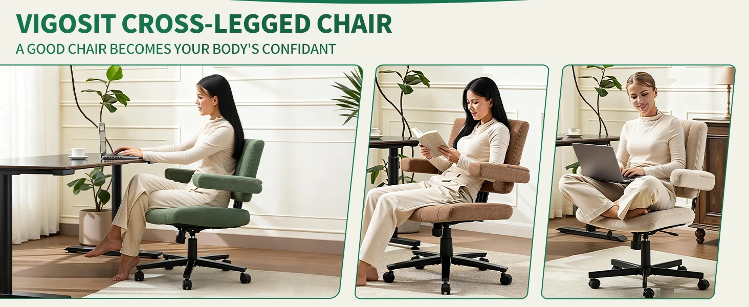 VIGOSIT Criss Cross Chair, Anti-Grip Fabric Comfort Cushion Modern Tailor Seat Chair for Office, Cute Vanity Swivel Chair with Back Modern Fabric with Wheels Swivel Task Home Gaming Chair