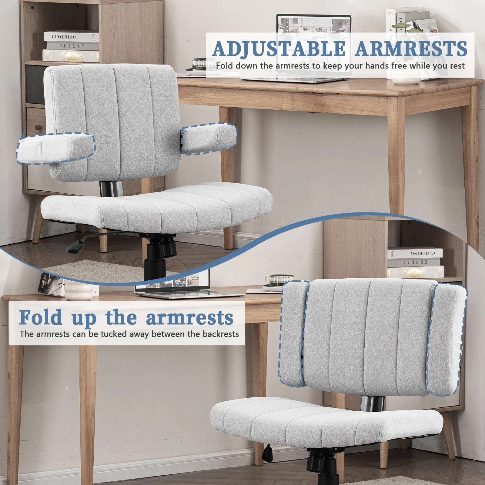 VIGOSIT Criss Cross Chair, Anti-Grip Fabric Comfort Cushion Modern Tailor Seat Chair for Office, Cute Vanity Swivel Chair with Back Modern Fabric with Wheels Swivel Task Home Gaming Chair