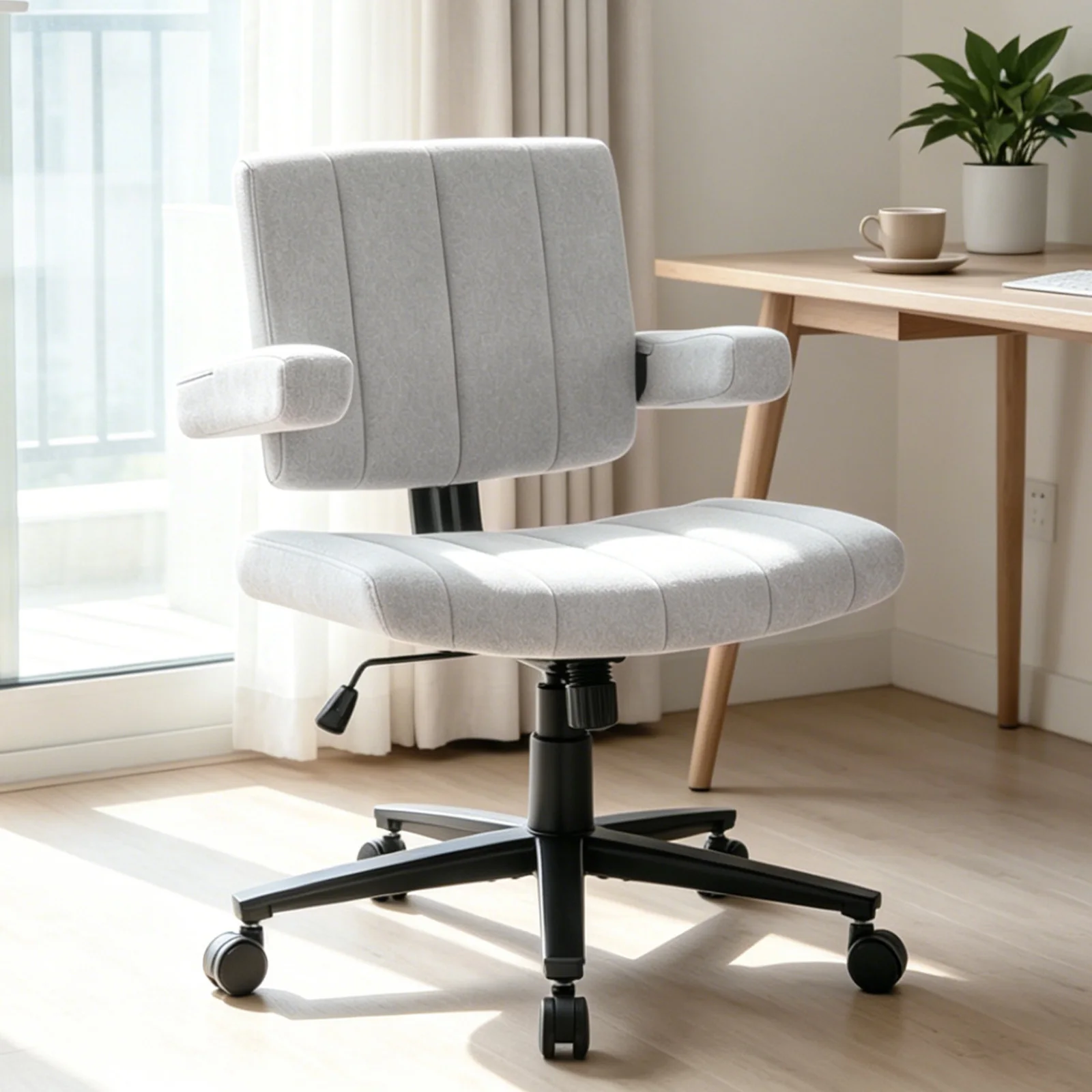 VIGOSIT Criss Cross Chair, Anti-Grip Fabric Comfort Cushion Modern Tailor Seat Chair for Office, Cute Vanity Swivel Chair with Back Modern Fabric with Wheels Swivel Task Home Gaming Chair