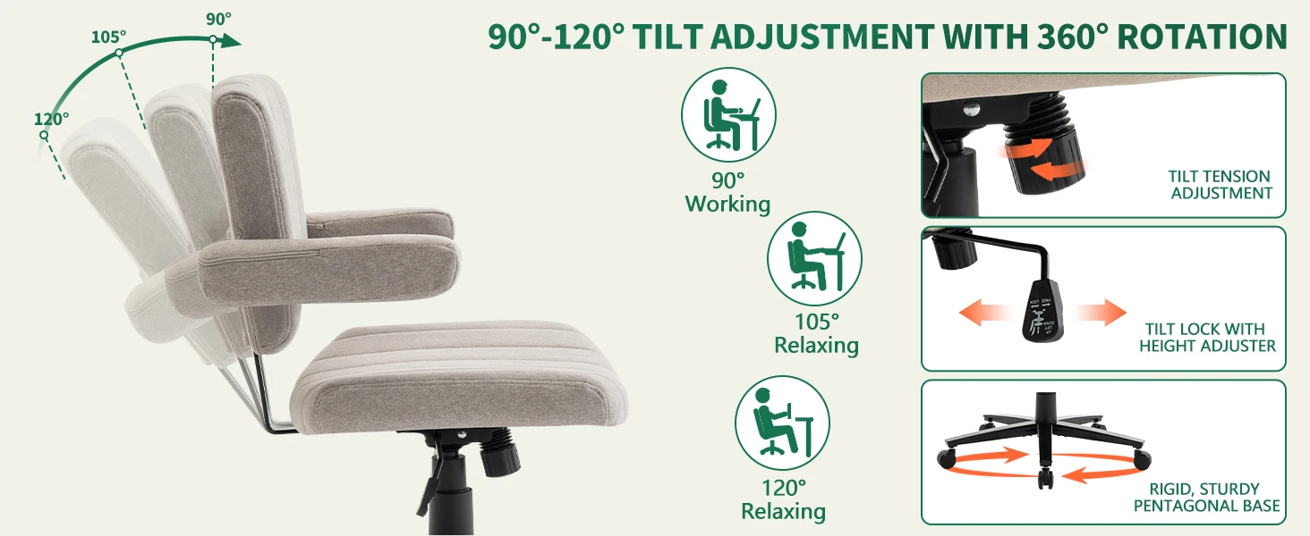 VIGOSIT Criss Cross Chair, Anti-Grip Fabric Comfort Cushion Modern Tailor Seat Chair for Office, Cute Vanity Swivel Chair with Back Modern Fabric with Wheels Swivel Task Home Gaming Chair