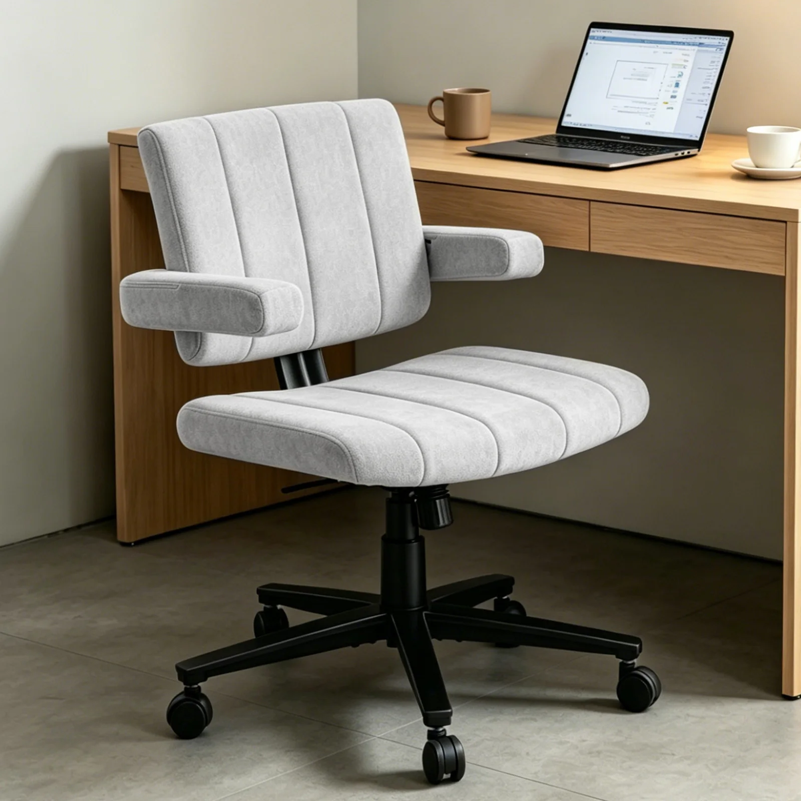 VIGOSIT Criss Cross Chair, Anti-Grip Fabric Comfort Cushion Modern Tailor Seat Chair for Office, Cute Vanity Swivel Chair with Back Modern Fabric with Wheels Swivel Task Home Gaming Chair