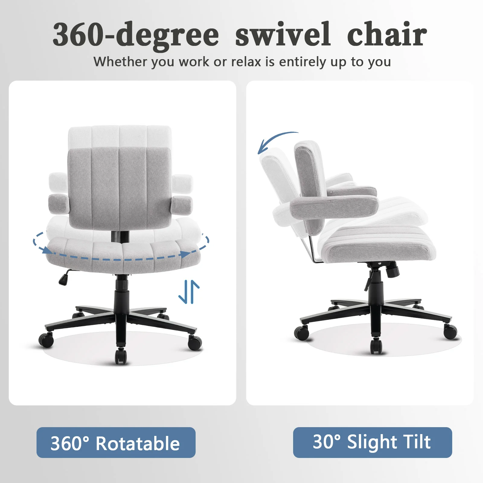 VIGOSIT Criss Cross Chair, Anti-Grip Fabric Comfort Cushion Modern Tailor Seat Chair for Office, Cute Vanity Swivel Chair with Back Modern Fabric with Wheels Swivel Task Home Gaming Chair