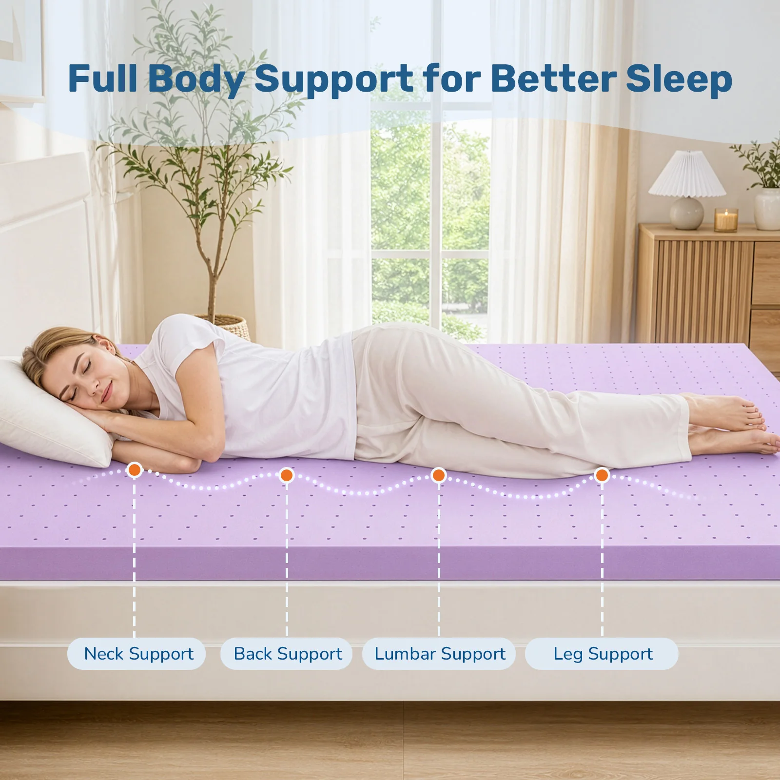 JHK 2 Inch Cooling Memory Foam Mattress Topper CertiPUR-US Certified Purple Gel Ventilated Soft Pressure Relief Mattress Pad Breathable Bed Topper for Bedroom and Sleeper Sofa
