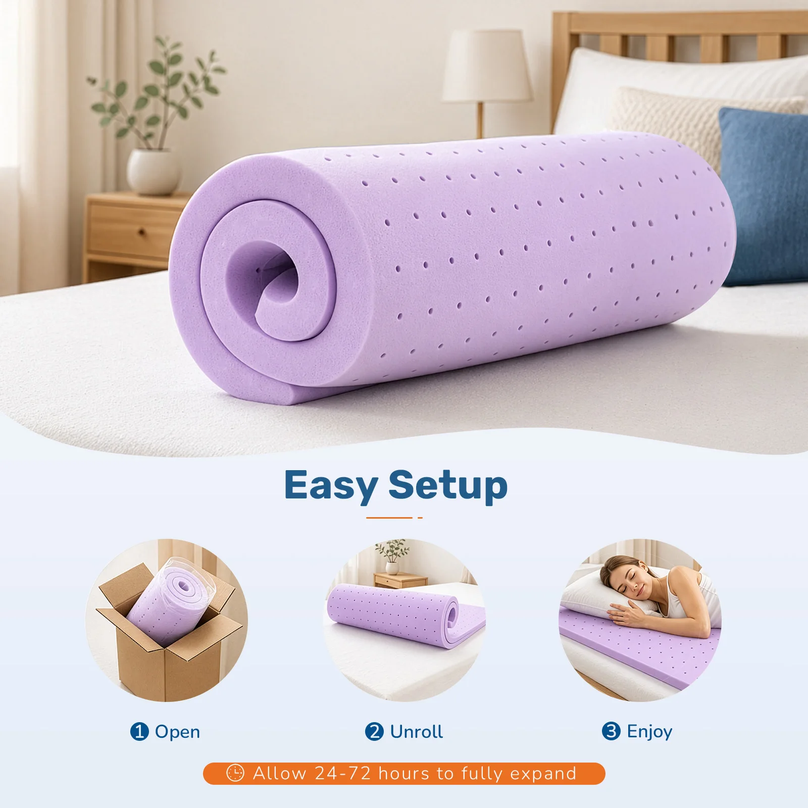 JHK 2 Inch Cooling Memory Foam Mattress Topper CertiPUR-US Certified Purple Gel Ventilated Soft Pressure Relief Mattress Pad Breathable Bed Topper for Bedroom and Sleeper Sofa