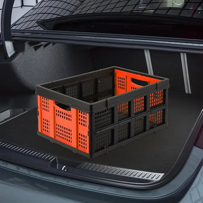 55L Collapsible Storage Crate-Foldable Milk Crate with Handles, Stackable Plastic Containers for Groceries, Camping & Car Storag