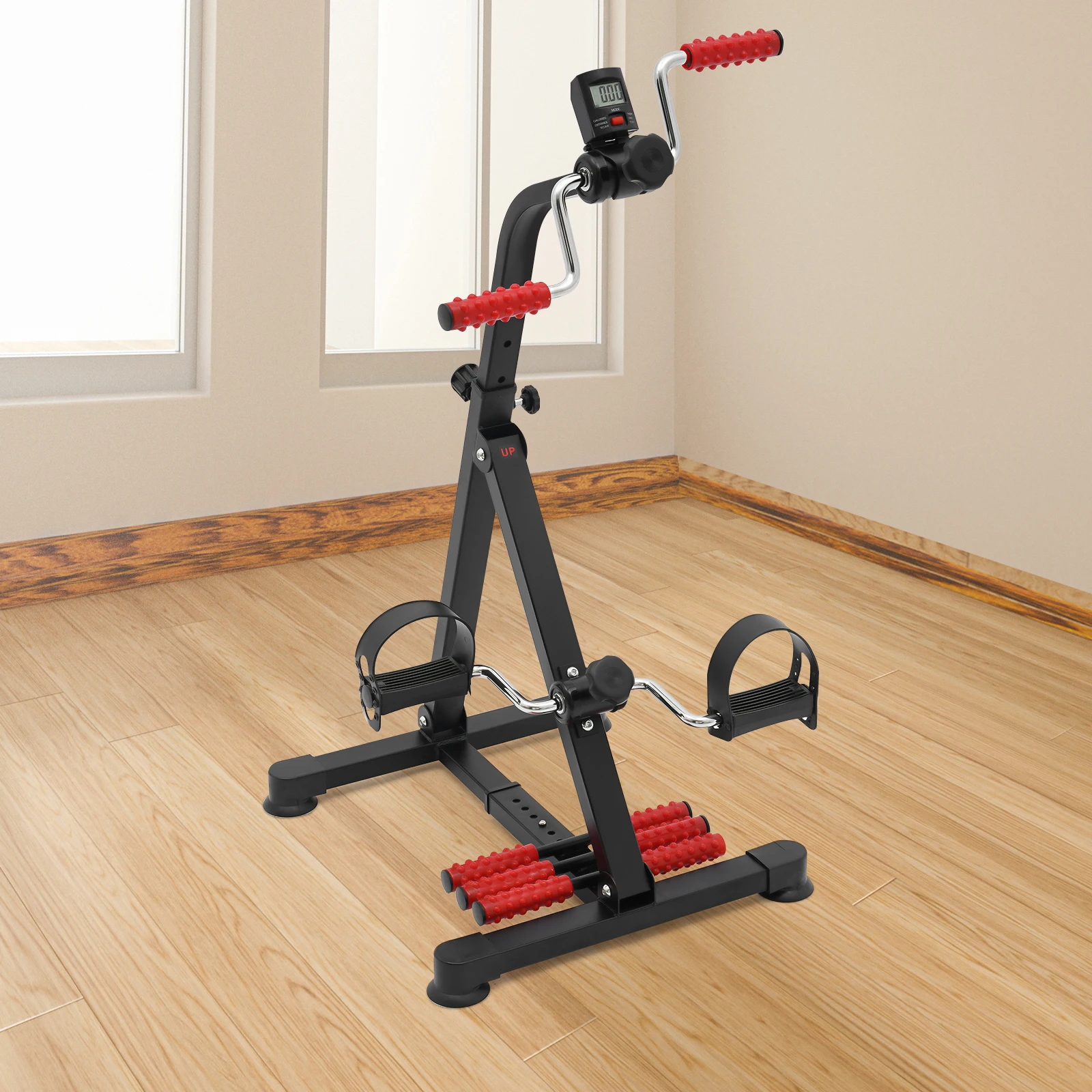 Black Fitness Bike Pedal Exerciser with LCD Display Ergonomic Non-slip Pedals Non-slip Pads for Home Gym Cycling Training