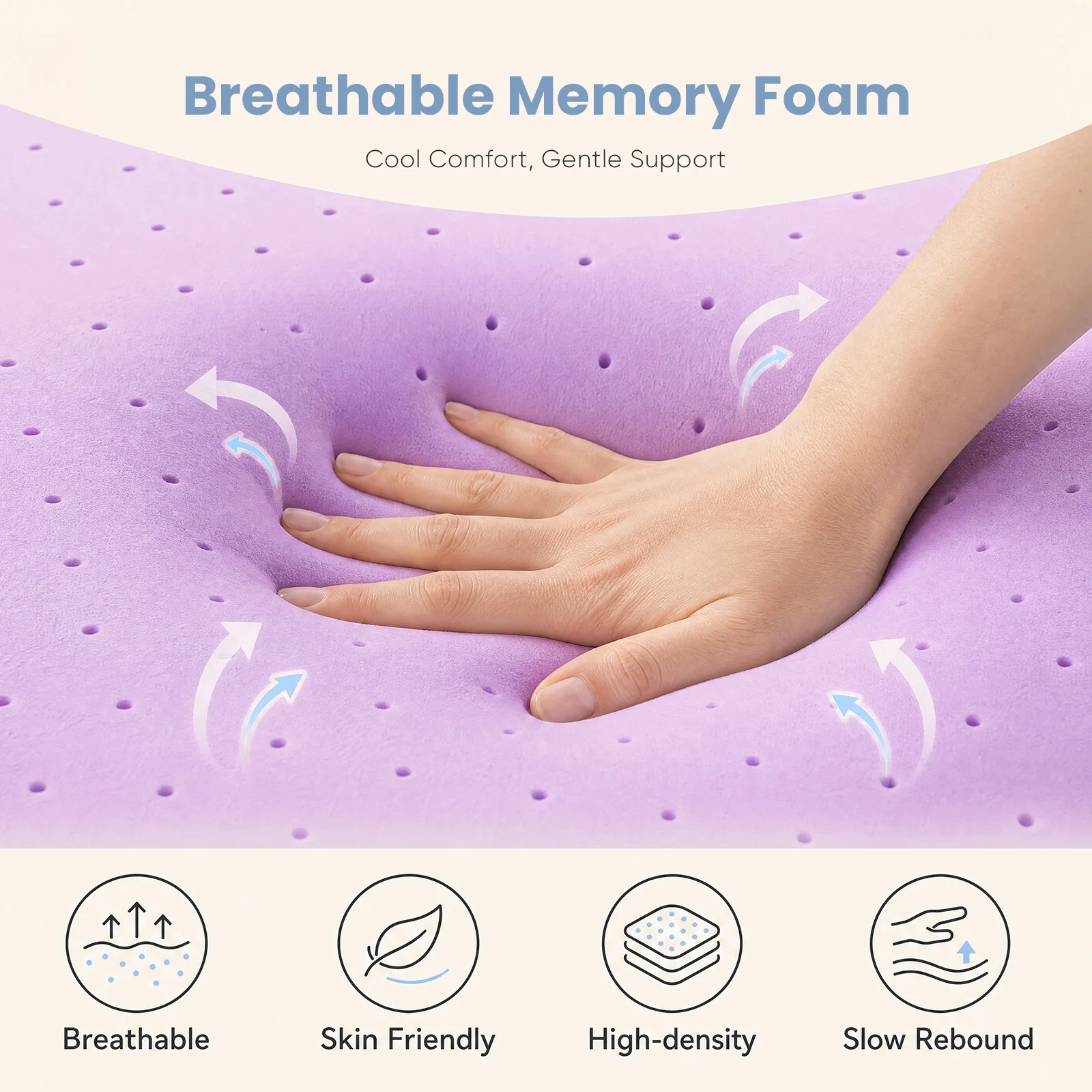 JHK 3 Inch Cooling Memory Foam Mattress Topper CertiPUR-US Certified Purple Gel Ventilated Soft Pressure Relief Mattress Pad Breathable Bed Topper for Bedroom and Sleeper Sofa