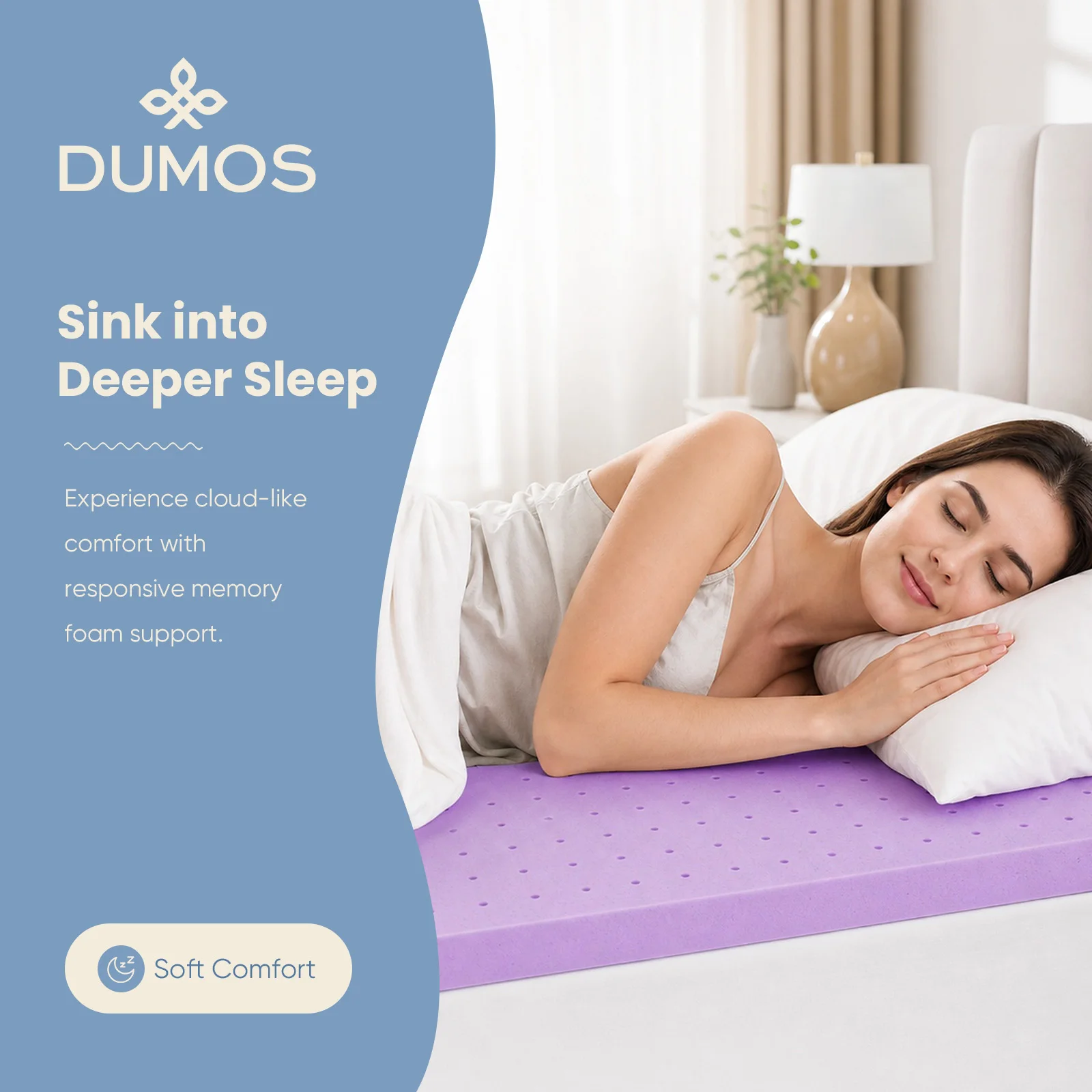 JHK 3 Inch Cooling Memory Foam Mattress Topper CertiPUR-US Certified Purple Gel Ventilated Soft Pressure Relief Mattress Pad Breathable Bed Topper for Bedroom and Sleeper Sofa