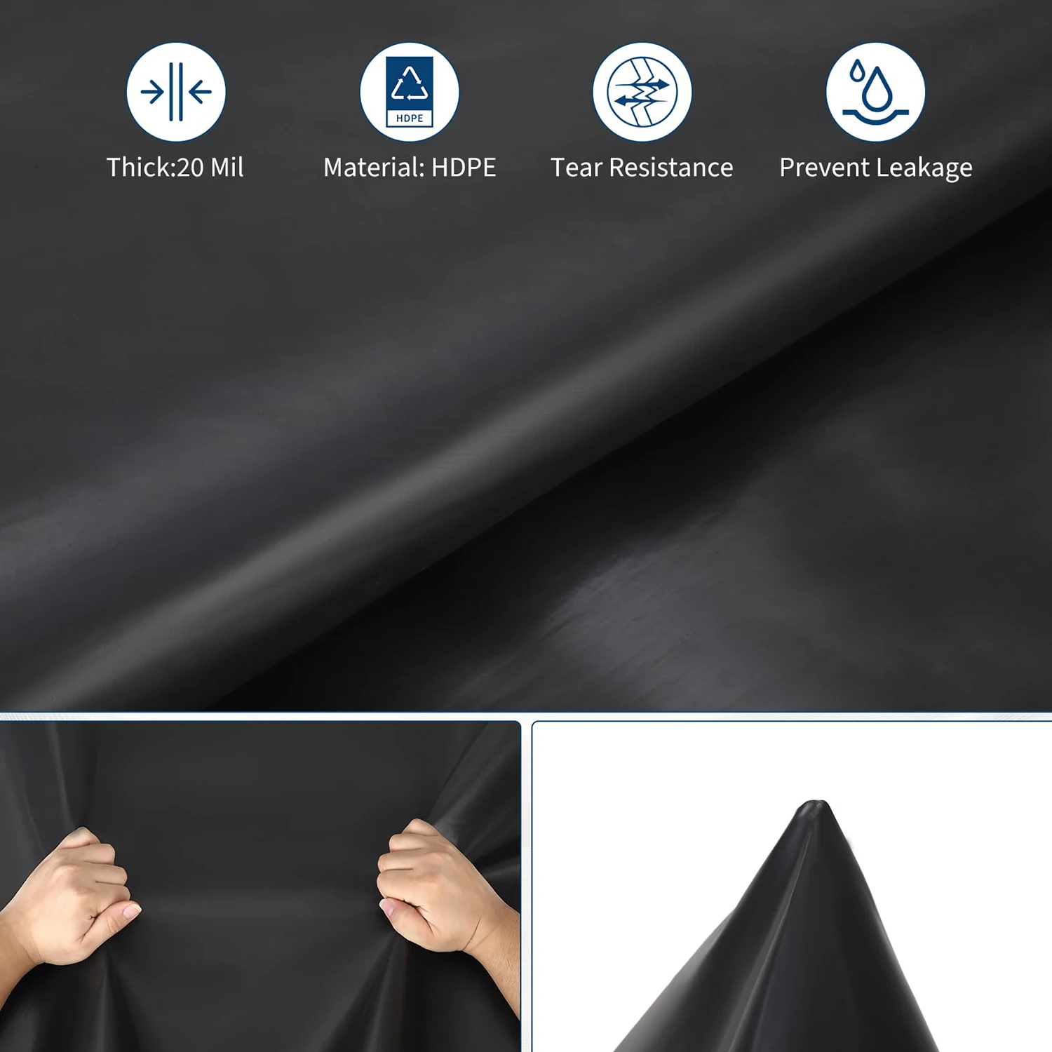 20 Mil HDPE Pond Liner, Heavy Duty Fish Koi Pond Waterproof Liner For Outdoor Garden Waterfall Fountain, 10x13 to 20x25 ft