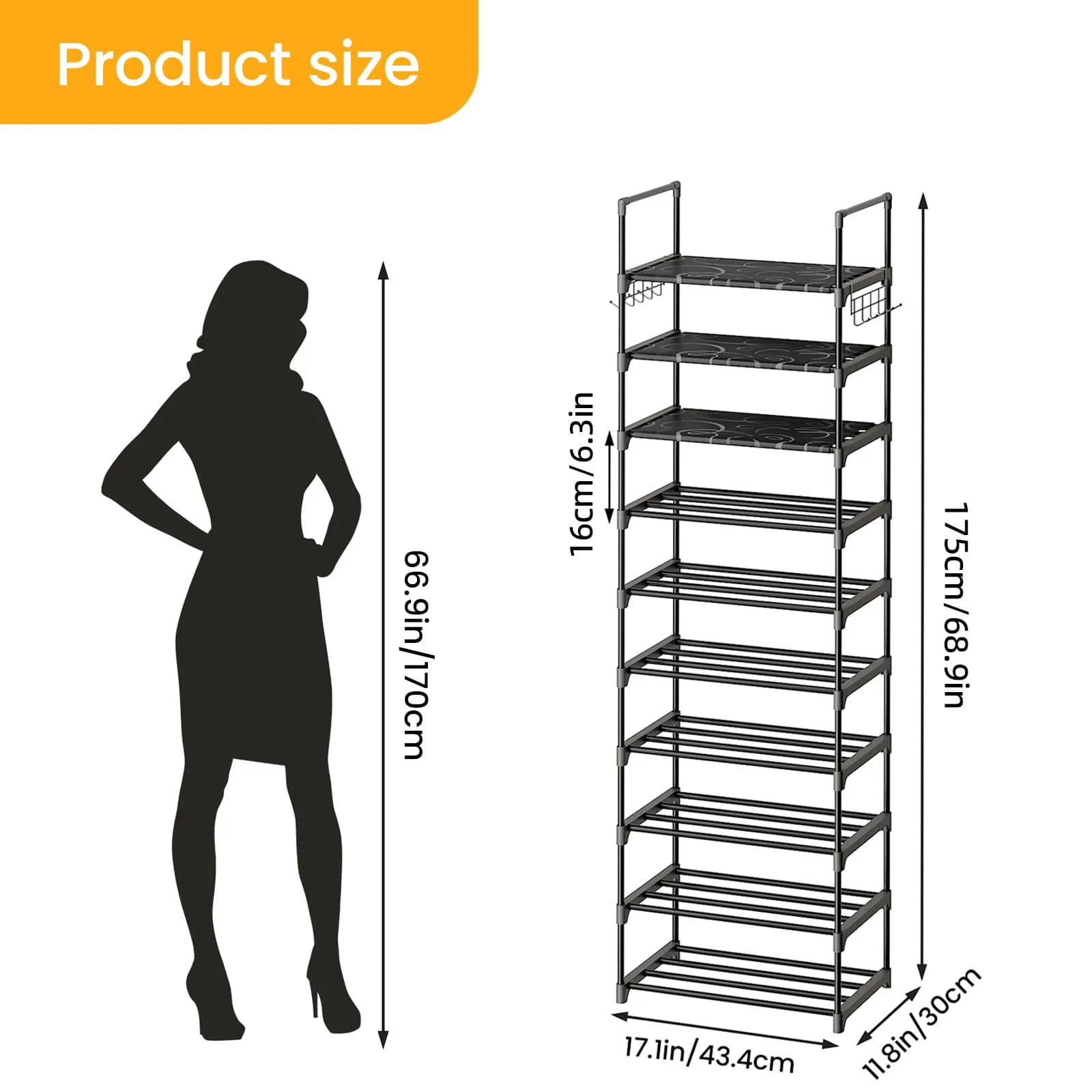 10-Tier Over Toilet Storage Rack, Adjustable Bathroom Organizer Cabinet with Space Saving Shelves, Freestanding Above Toilet Stand for Laundry Room Tissue Paper Holder
