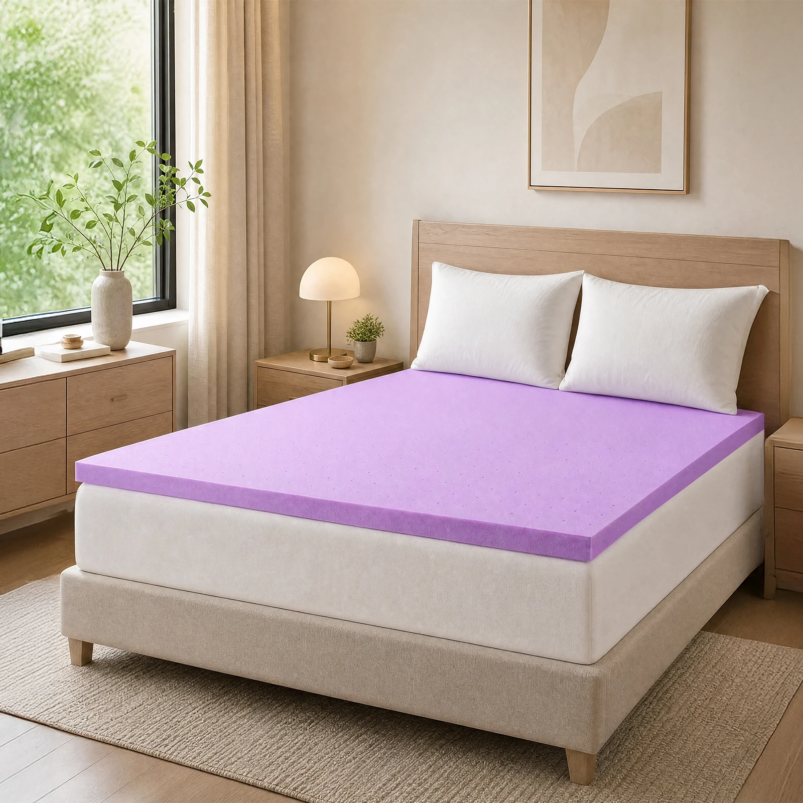 JHK 1.5 Inch Cooling Memory Foam Mattress Topper CertiPUR-US Certified Purple Gel Ventilated Soft Pressure Relief Mattress Pad Breathable Bed Topper for Bedroom and Sleeper Sofa