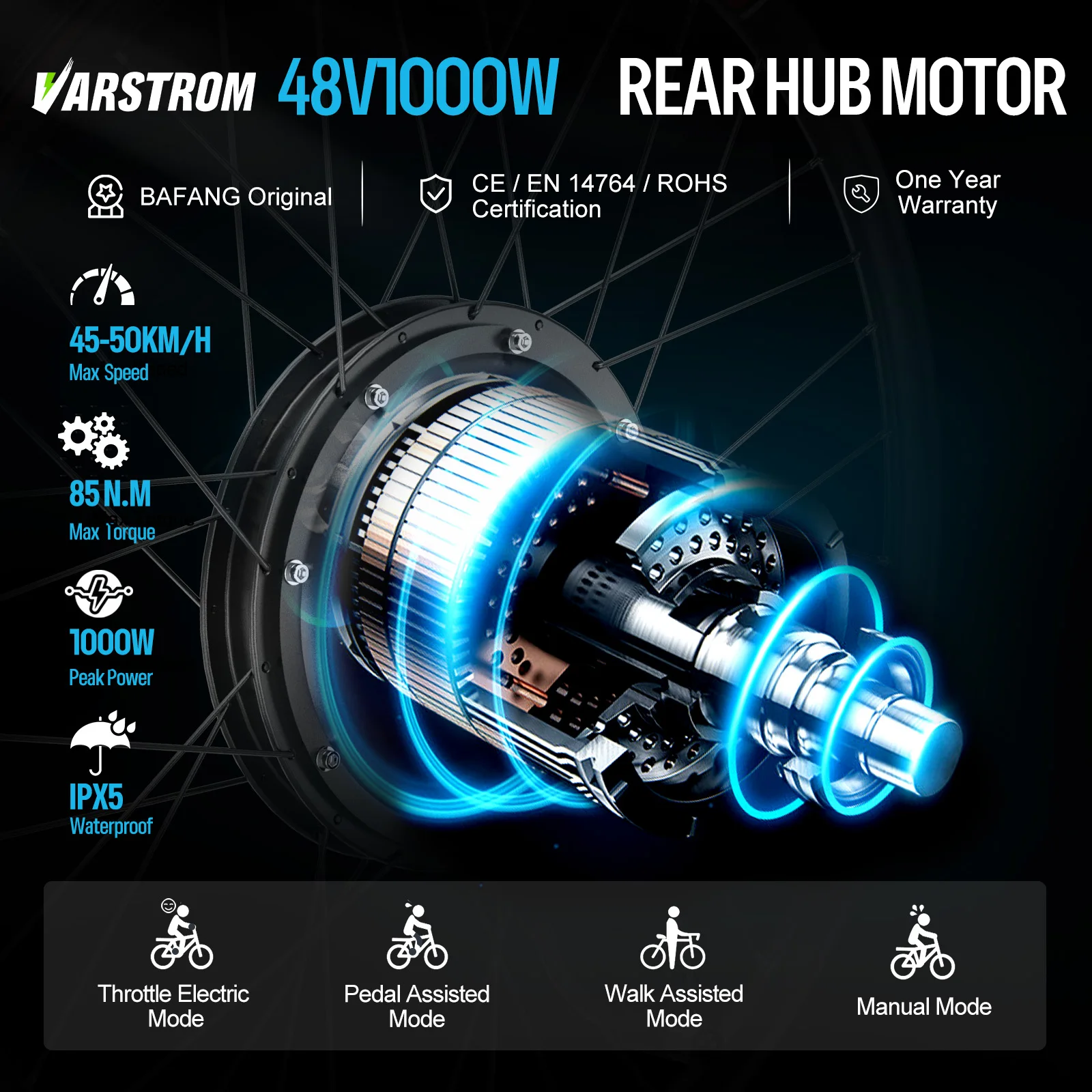 [US Sale] Bafang Rear Motor 48V 500W 750W 1000W Varstrom Wheel Hub Drive 26 Inch 20/27.5/28/29/700C Disc/V-Brake Cassette Rear Drop Out 132-142m