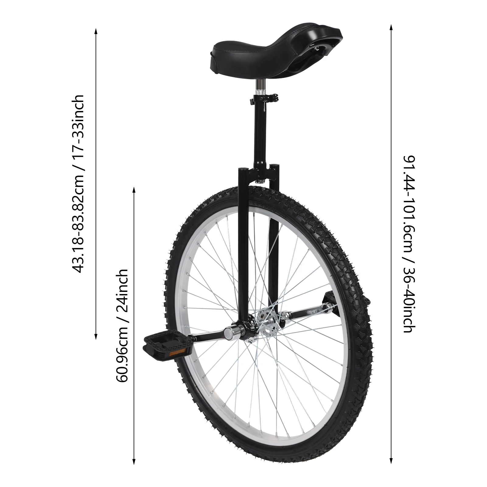 24“ One-Wheel Bike, Height Adjustable Unicycle with Anti-Skid Alloy Rim and Curved PU Seat Outdoor Unicycle for Adults Kids Outdoor Sports Fitness Exercise