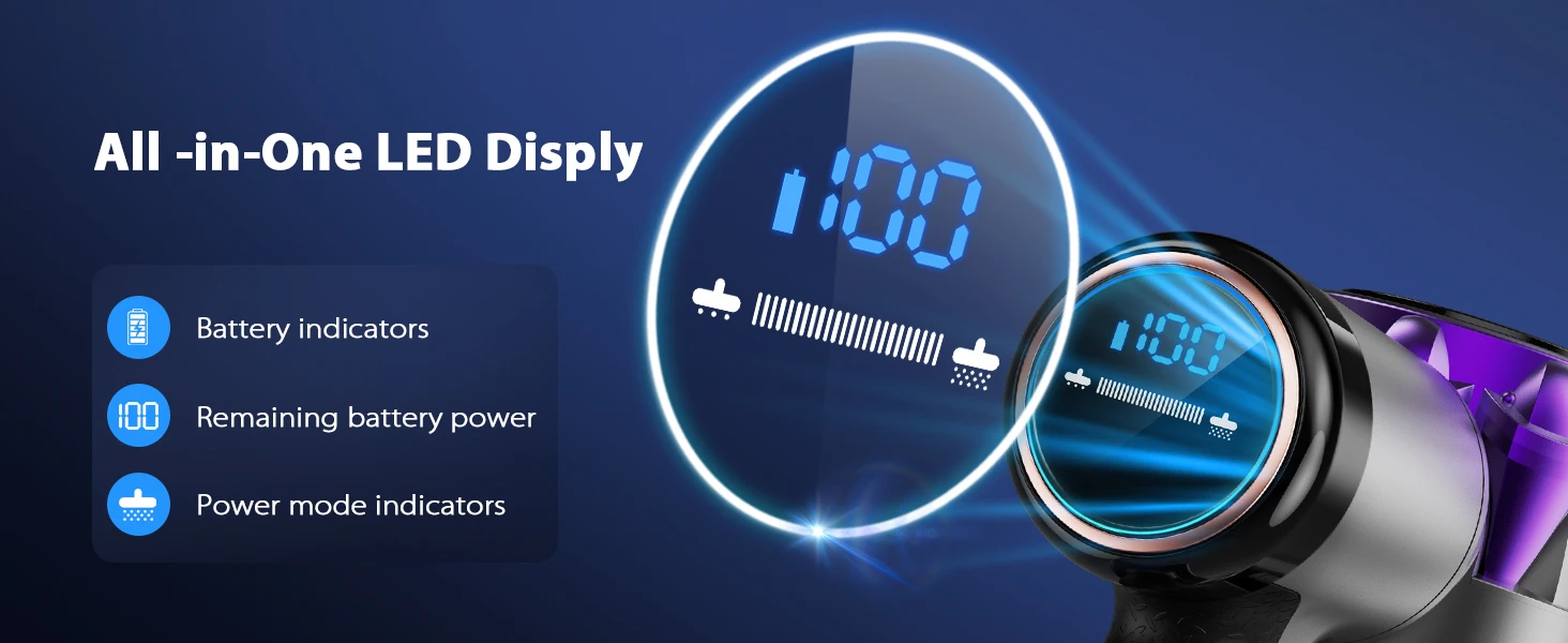 40000Pa Powerful Cordless Vacuum, S3P Stick Vacuum with LED Display, Free-Standing, Up to 55 Min Runtime