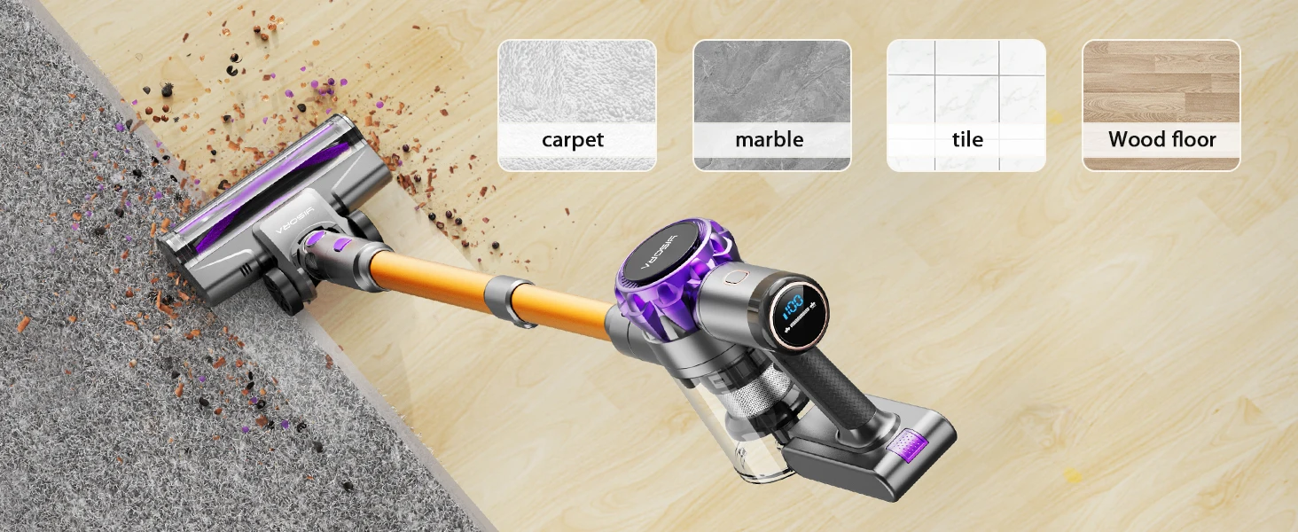 40000Pa Powerful Cordless Vacuum, S3P Stick Vacuum with LED Display, Free-Standing, Up to 55 Min Runtime
