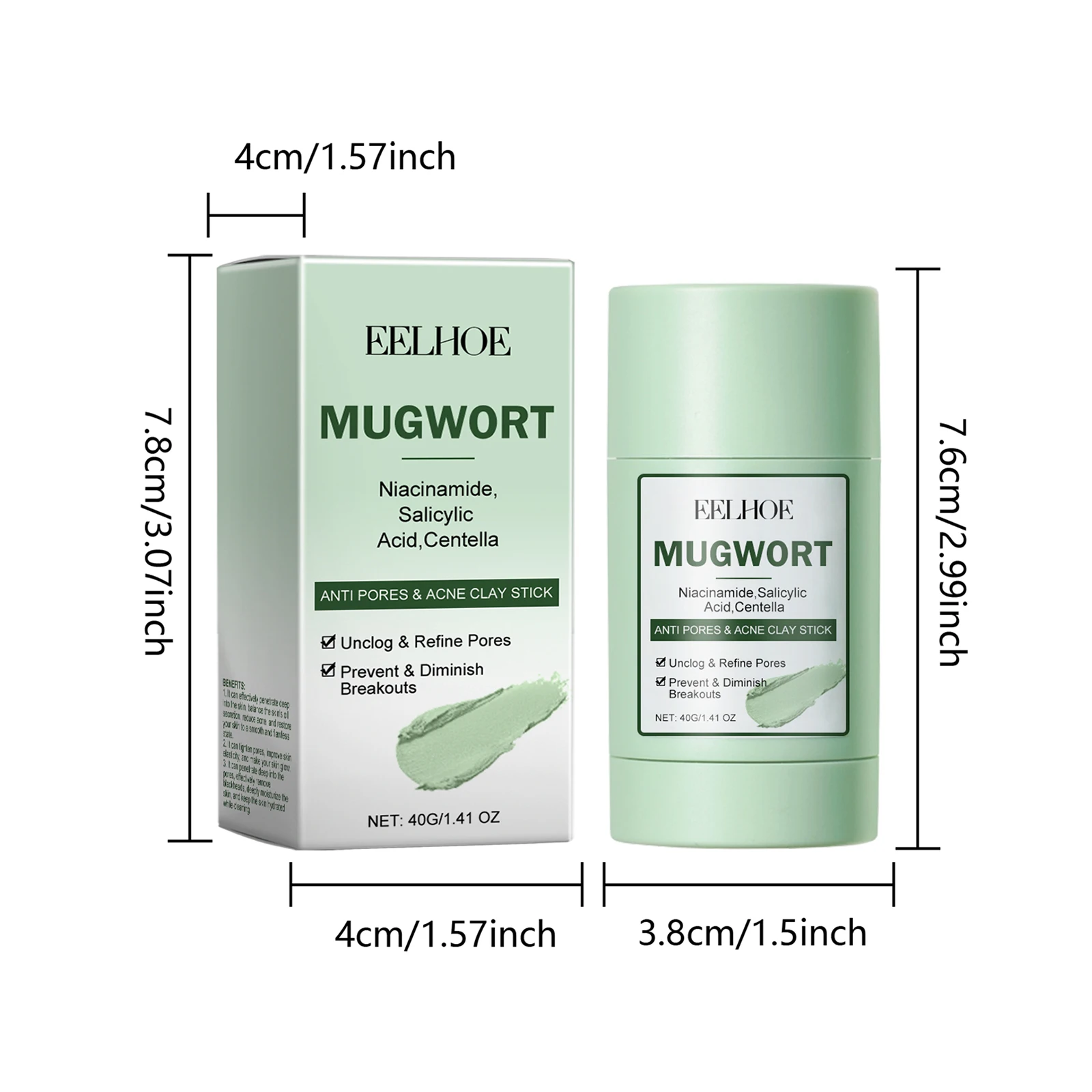 40g Mugwort Face Clay Mask Deep Moisturizing Cleaning Pores Remove Blackhead Smoothing Skin Soothing Discomfort Glowing Facial Mud Mask Stick