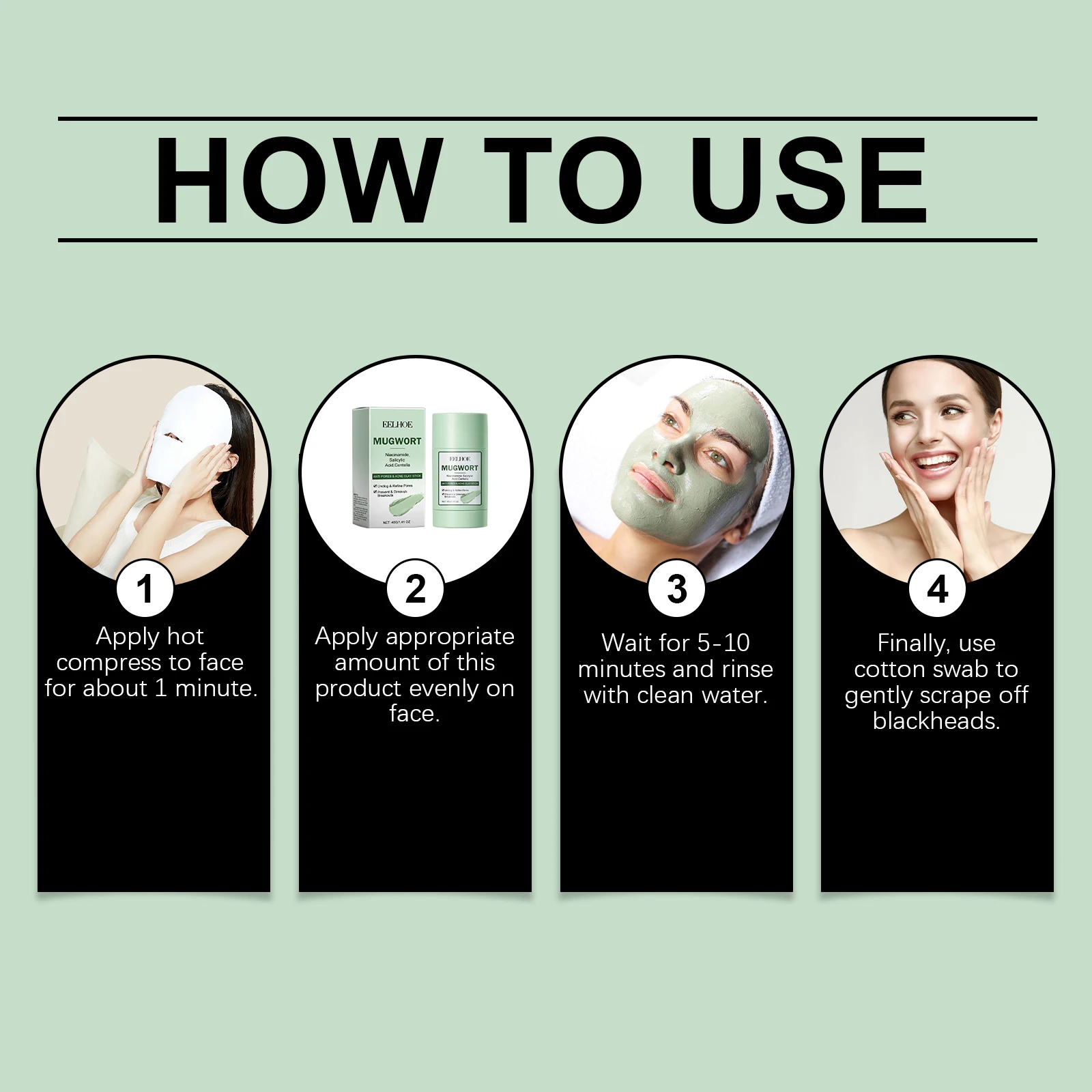 40g Mugwort Face Clay Mask Deep Moisturizing Cleaning Pores Remove Blackhead Smoothing Skin Soothing Discomfort Glowing Facial Mud Mask Stick