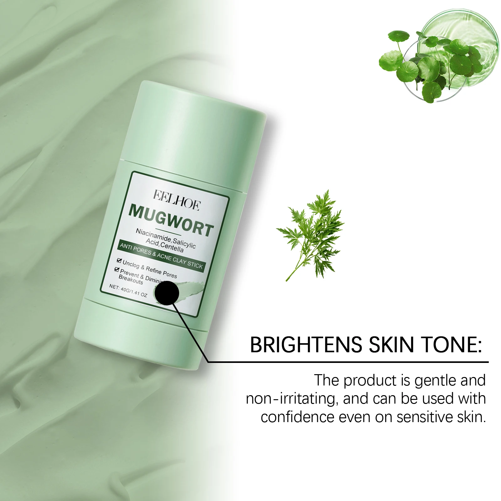 40g Mugwort Face Clay Mask Deep Moisturizing Cleaning Pores Remove Blackhead Smoothing Skin Soothing Discomfort Glowing Facial Mud Mask Stick