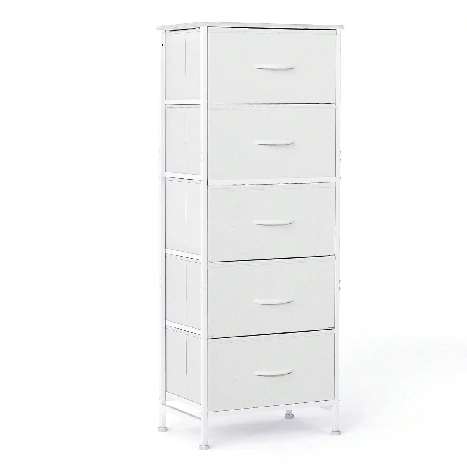 5 Drawer Dresser with Wood Top & Steel Frame, Fabric Storage Bin Chest, Sturdy Organizer for Bedroom Closet Hallway,