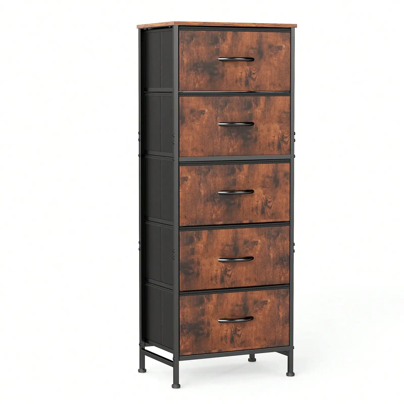 5 Drawer Dresser with Wood Top & Steel Frame, Fabric Storage Bin Chest, Sturdy Organizer for Bedroom Closet Hallway,